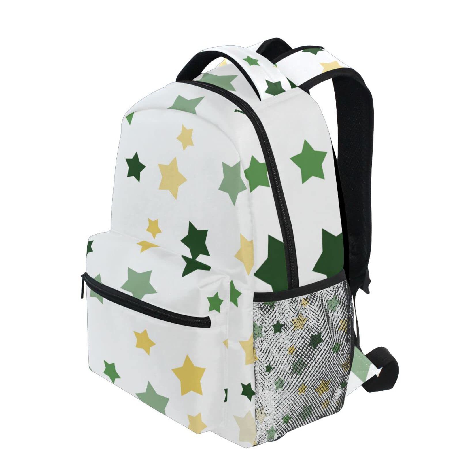 Acpiggto Colorful Stars & Polka Dots Backpack - Large Daypack with Laptop Compartment, Green Yellow White Rucksack for School, Travel & Work - Durable Shoulder Bag Bookbag for Students & Professionals