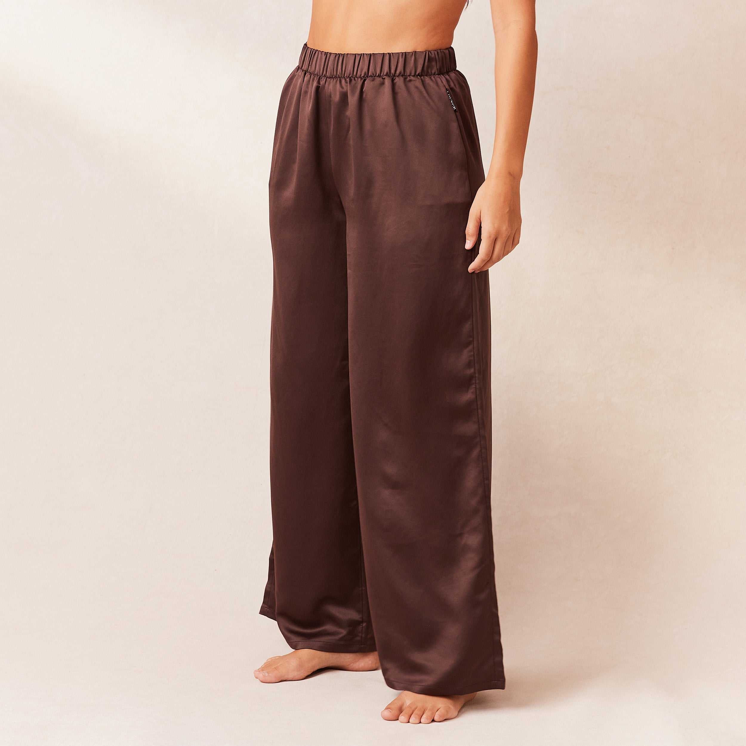 Classic Satin Pajama Pants for Women - Soft Chocolate Brown Sleepwear Lounge Pants - Perfect for Relaxing at Home, Spa Days & Cozy Evenings