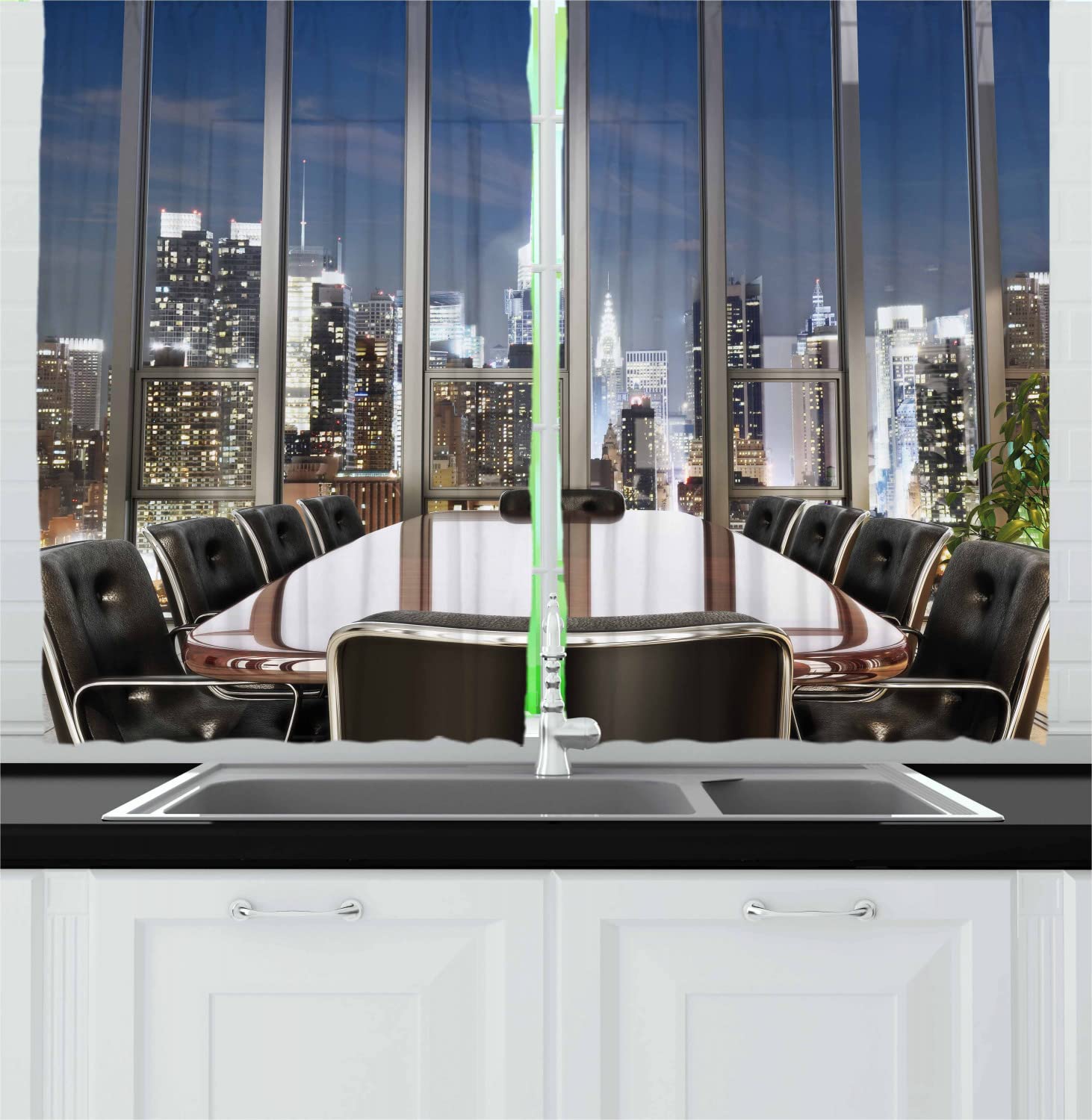Ambesonne Modern Long Kitchen Curtains - City View at Dusk Photo Print, 55