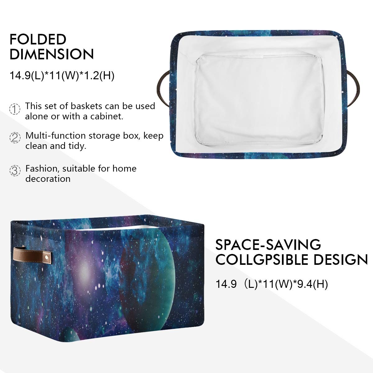 AUUXVA Collapsible Storage Bins with Handles - Large Rectangular Fabric Storage Cubes for Toys, Clothes & Home Organization | Space-Themed Galaxy Design for Nursery, Bedroom, Office & Closet