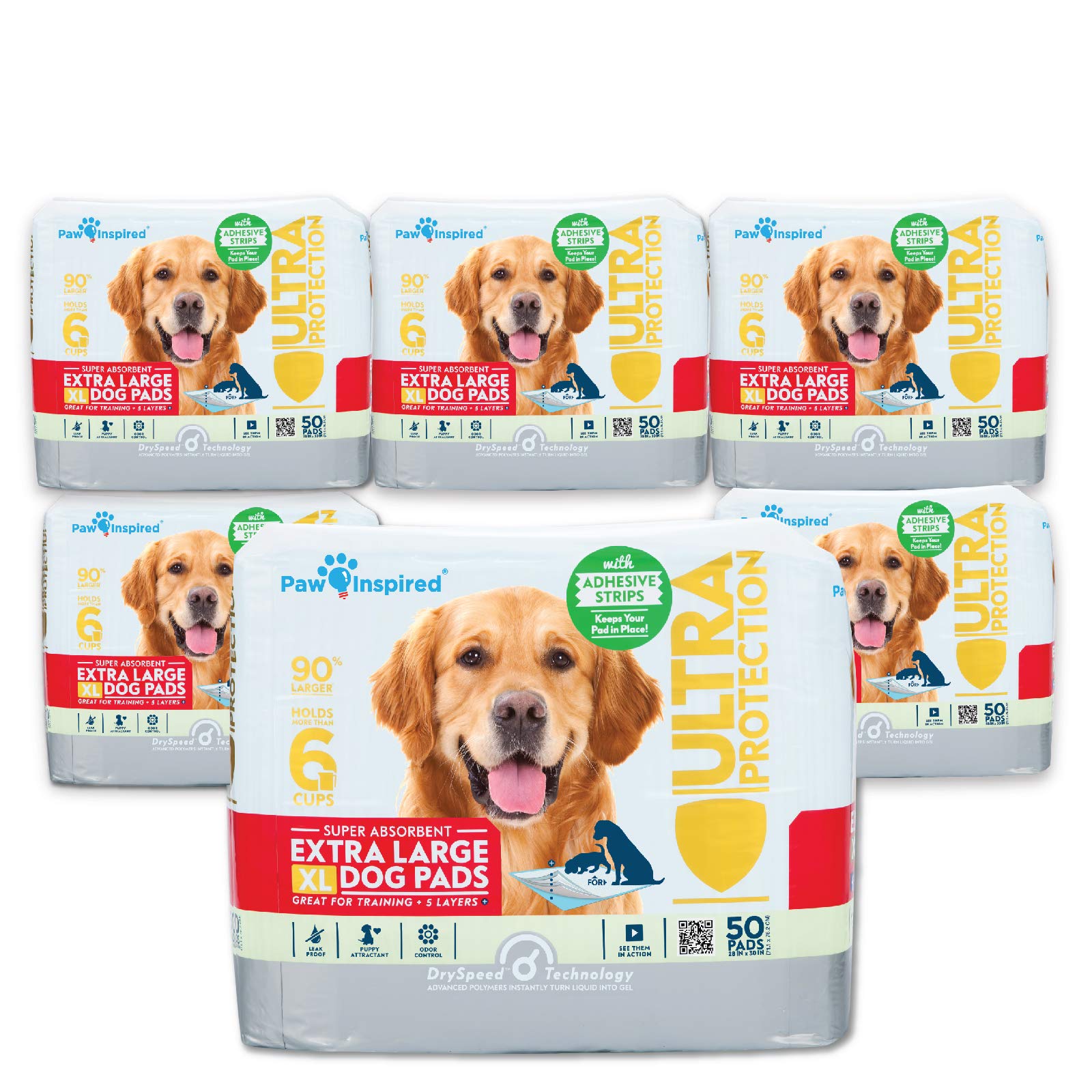 Extra Large 28”x30” Puppy Pads with Adhesive Strips - 300 Count Bulk Dog Potty Training Pads | Super Absorbent Leakproof Pee Pads for Puppies & Adult Dogs | Ideal for House Training, Crate Lining & Travel Use