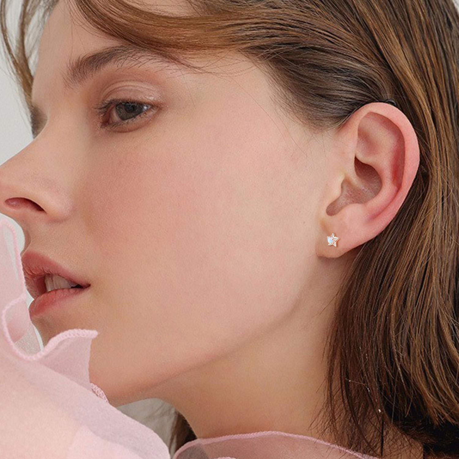 925 Sterling Silver Opal Moon and Star Stud Earrings for Women | Hypoallergenic Tiny Jewelry Gift for Sensitive Ears | Perfect for Everyday Wear, Date Nights & Special Occasions