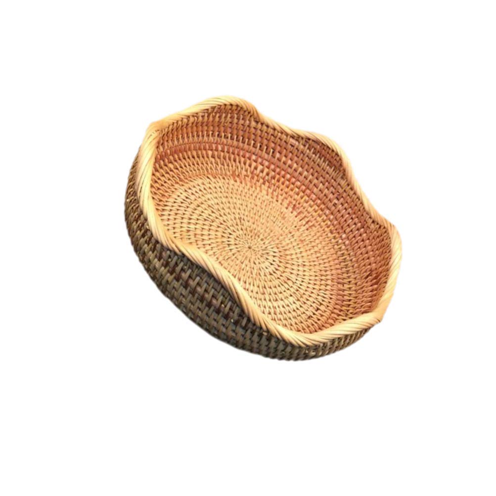 Round Rattan Fruit Basket - Woven Wicker Food Tray & Storage Bowl Holder - Kitchen Organizer & Snack Serving Bowl (Medium Size) - Perfect for Fruit Display, Kitchen Counter Storage & Party Serving