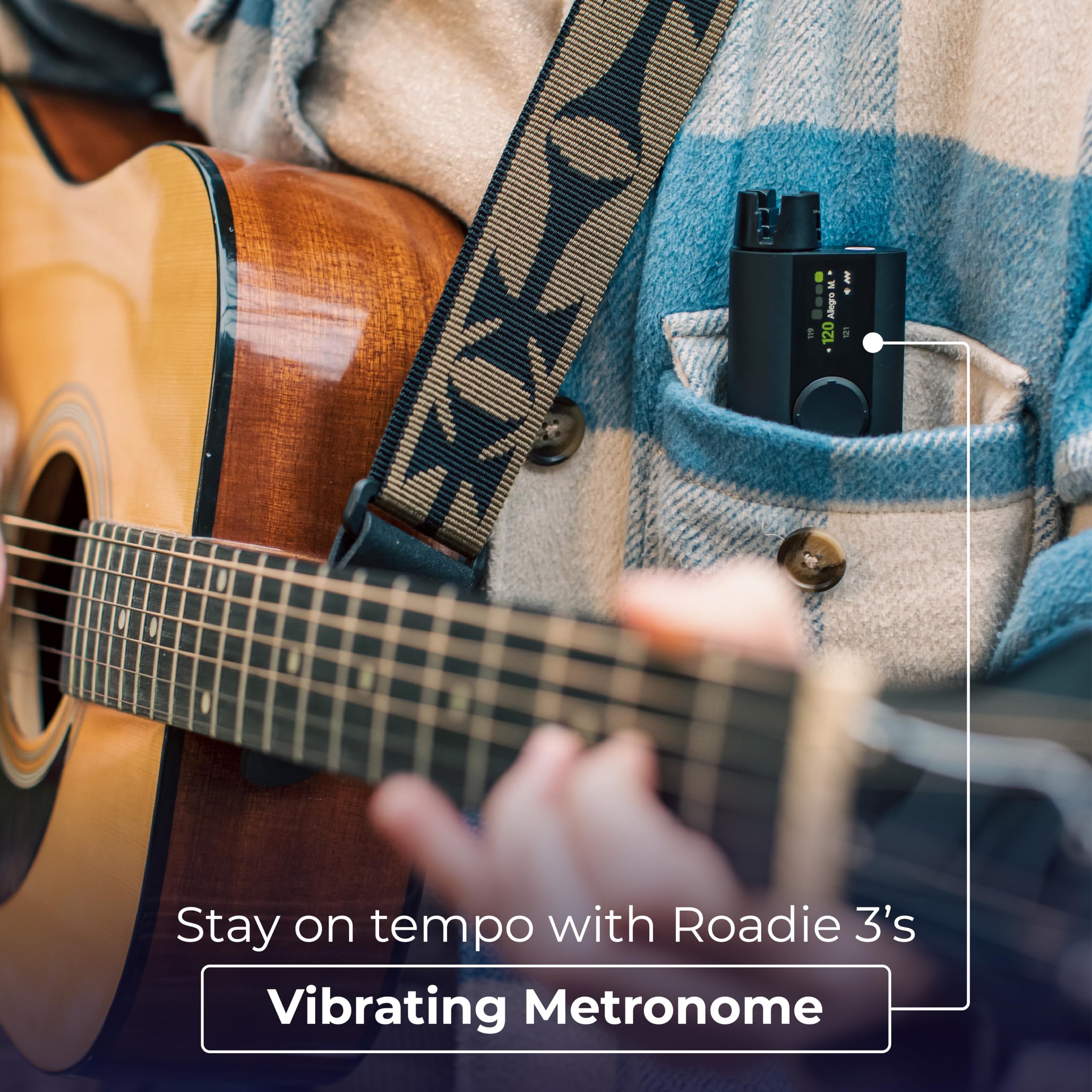 Roadie 3 Smart Automatic Guitar Tuner with Metronome & String Winder - Compatible with Electric, Acoustic, 12-String Guitars, Ukulele, Banjo, Mandolin - 150+ Alternate Tunings - Perfect for Live Performances, Studio Recording & Practice Sessions