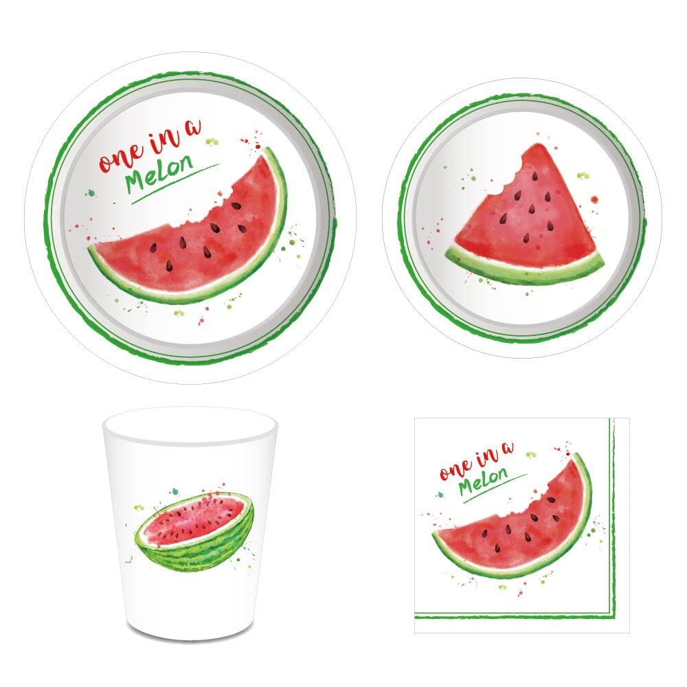 One in a Melon Watermelon Party Supplies Set - 257 Pieces Including Disposable Plates, Banners, Tablecloths, Cups & Balloons for Summer BBQs, Birthday Parties & Baby Showers