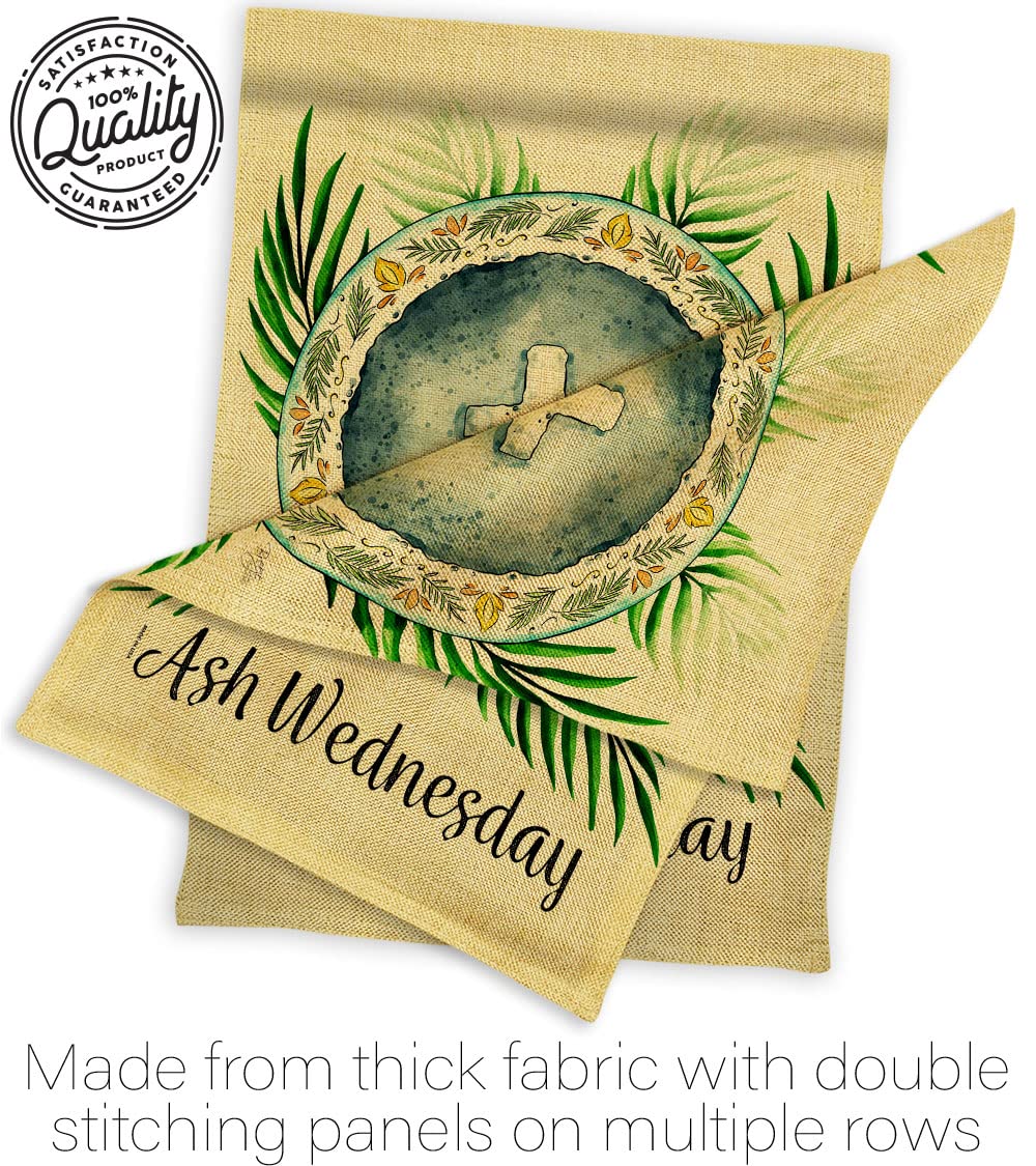 Breeze Decor Holy Ash Wednesday Burlap Garden House Flag - Religious Christian Easter Decoration with Dove Symbol for Faith, Hope & Peace - Double-Sided Yard Banner Gift Made in USA - Perfect for Church Events, Easter Celebrations & Spiritual Home Decor