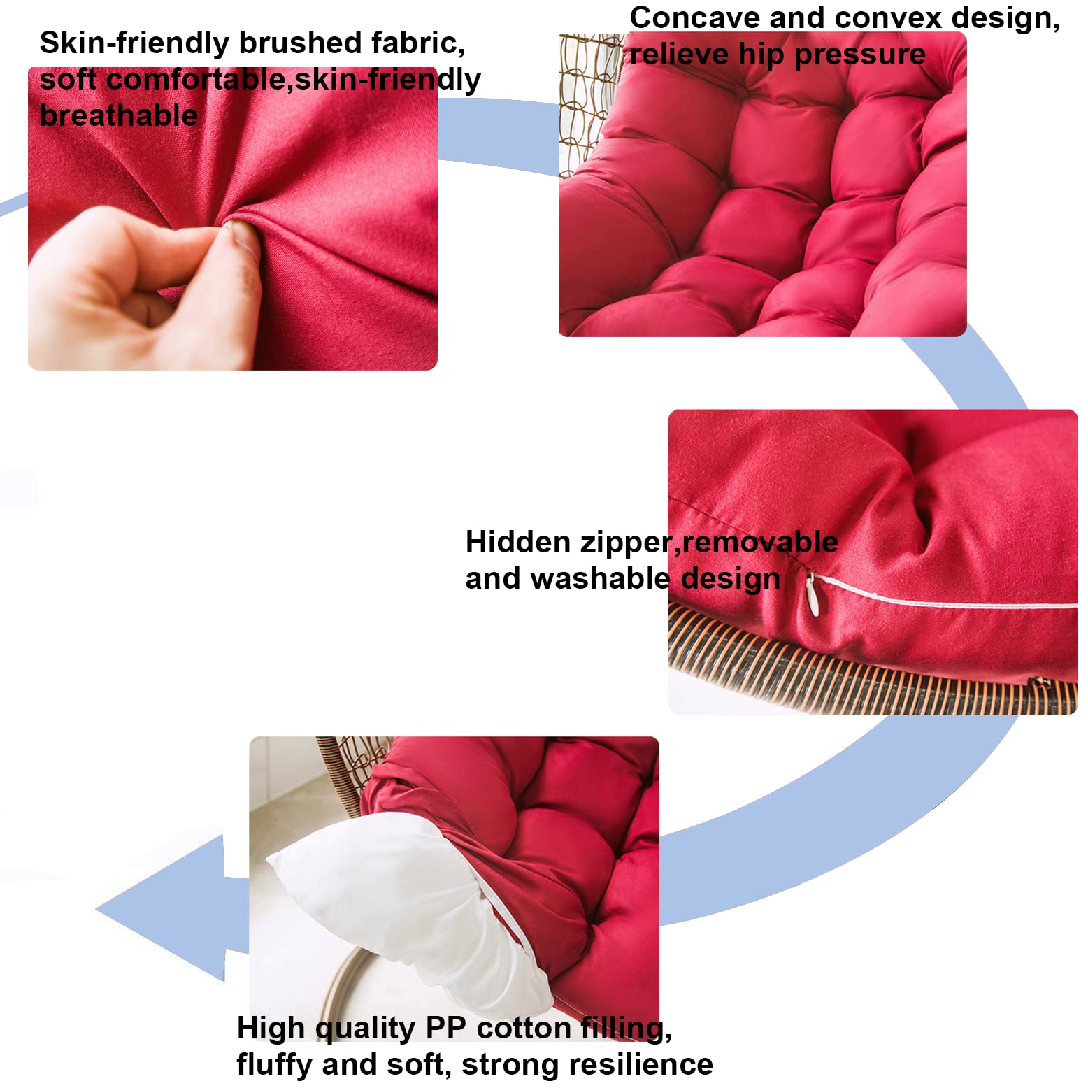 Premium Hanging Egg Chair Cushion - Indoor/Outdoor Swing Seat Pad (47x31.5in) - Water-Resistant Hammock Chair Cushion for Patio, Garden & Balcony - Perfect for Relaxation & Reading (Black)