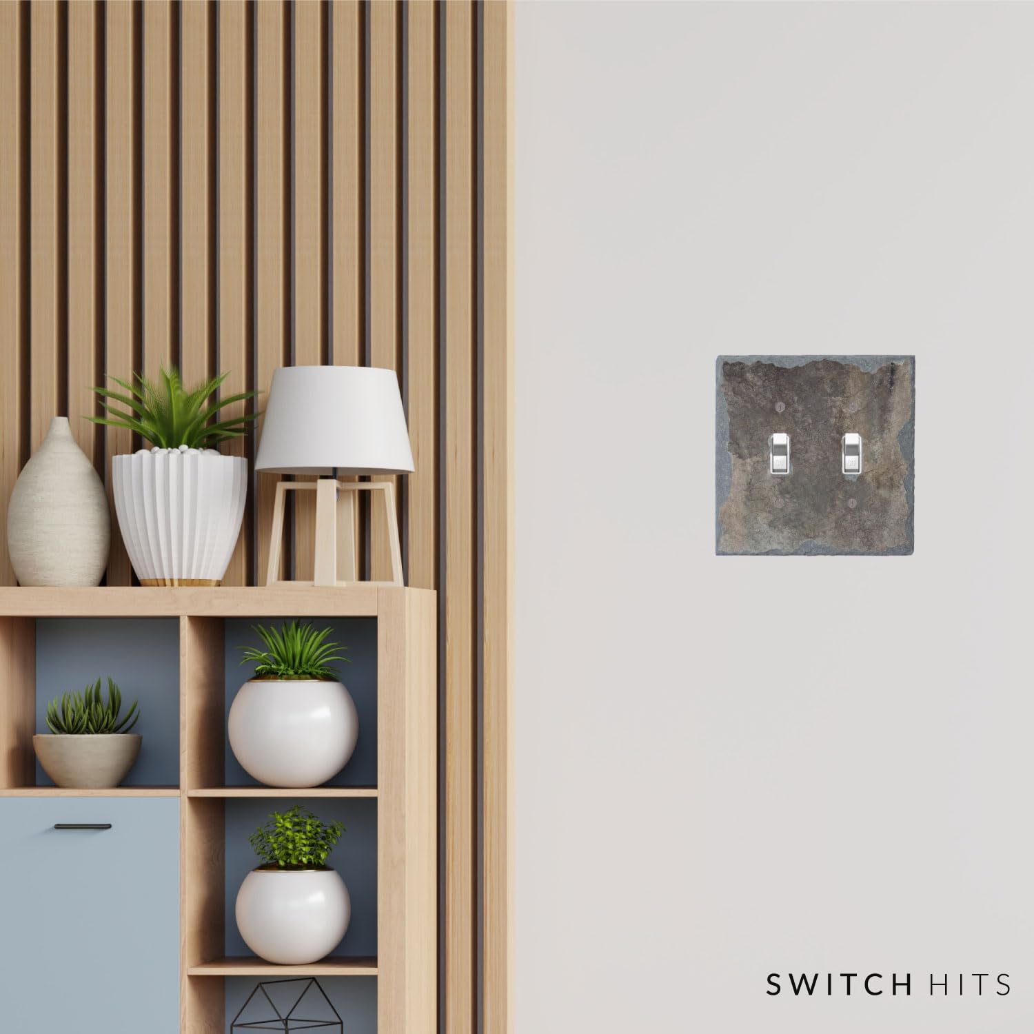 Decorative Recycled Vermont Slate Electrical Switch Plate - 2 Gang Double Toggle Light Switch Cover (5” x 5”) - Natural Earth Tone Wall Outlet Faceplate for Living Room, Bedroom & Office Decor