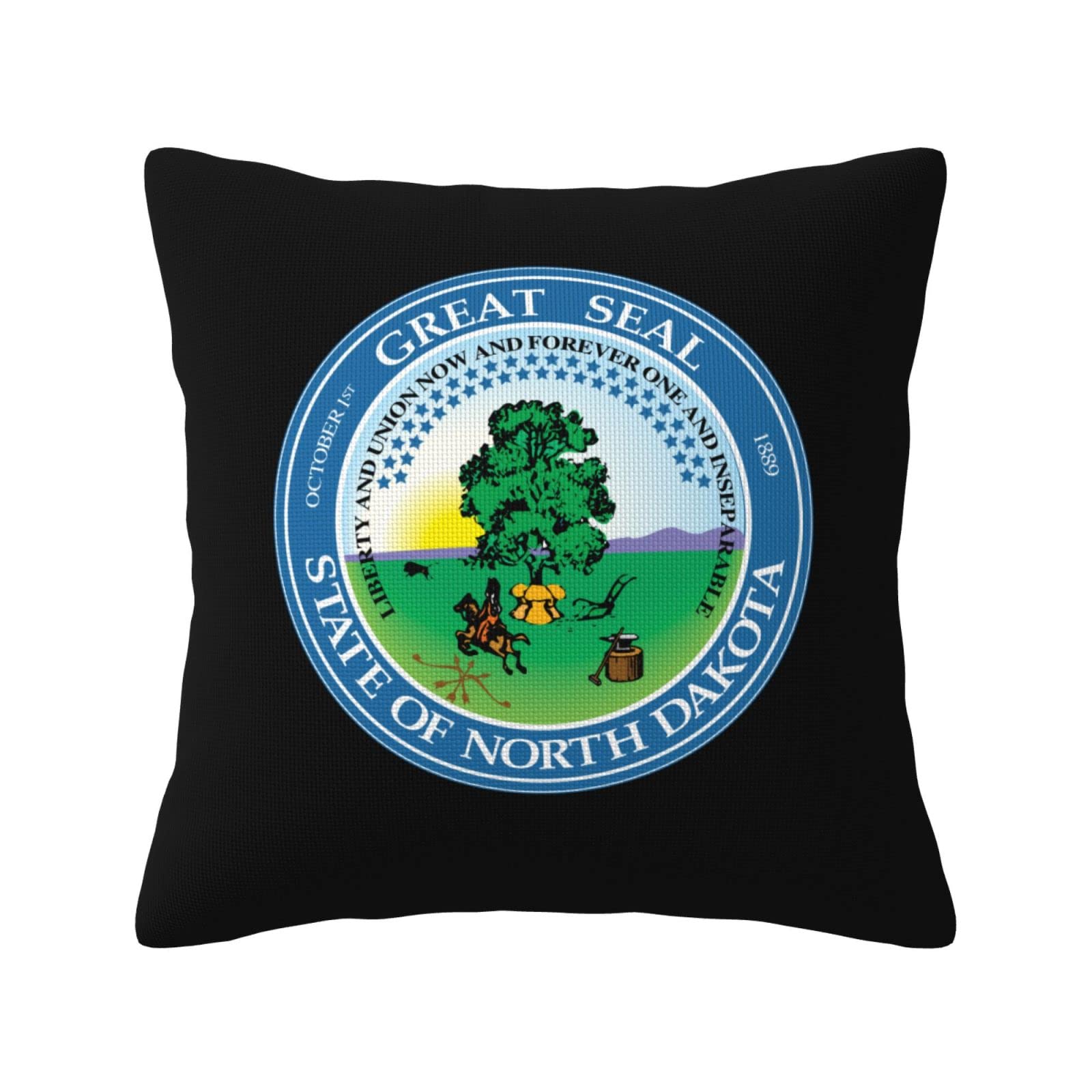 North Dakota State Seal Throw Pillow Cover 18x18 Inch - Decorative Cushion Case for Sofa, Couch, Chair & Bedroom | Perfect for Home Decor, College Dorm & Office