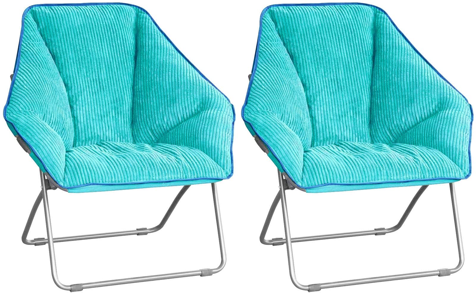 LCSA Hexagon Folding Office Chair - Light Aqua Corduroy Gaming & Desk Chair (Set of 2) - Perfect for Home Office, Gaming Setup & Small Spaces