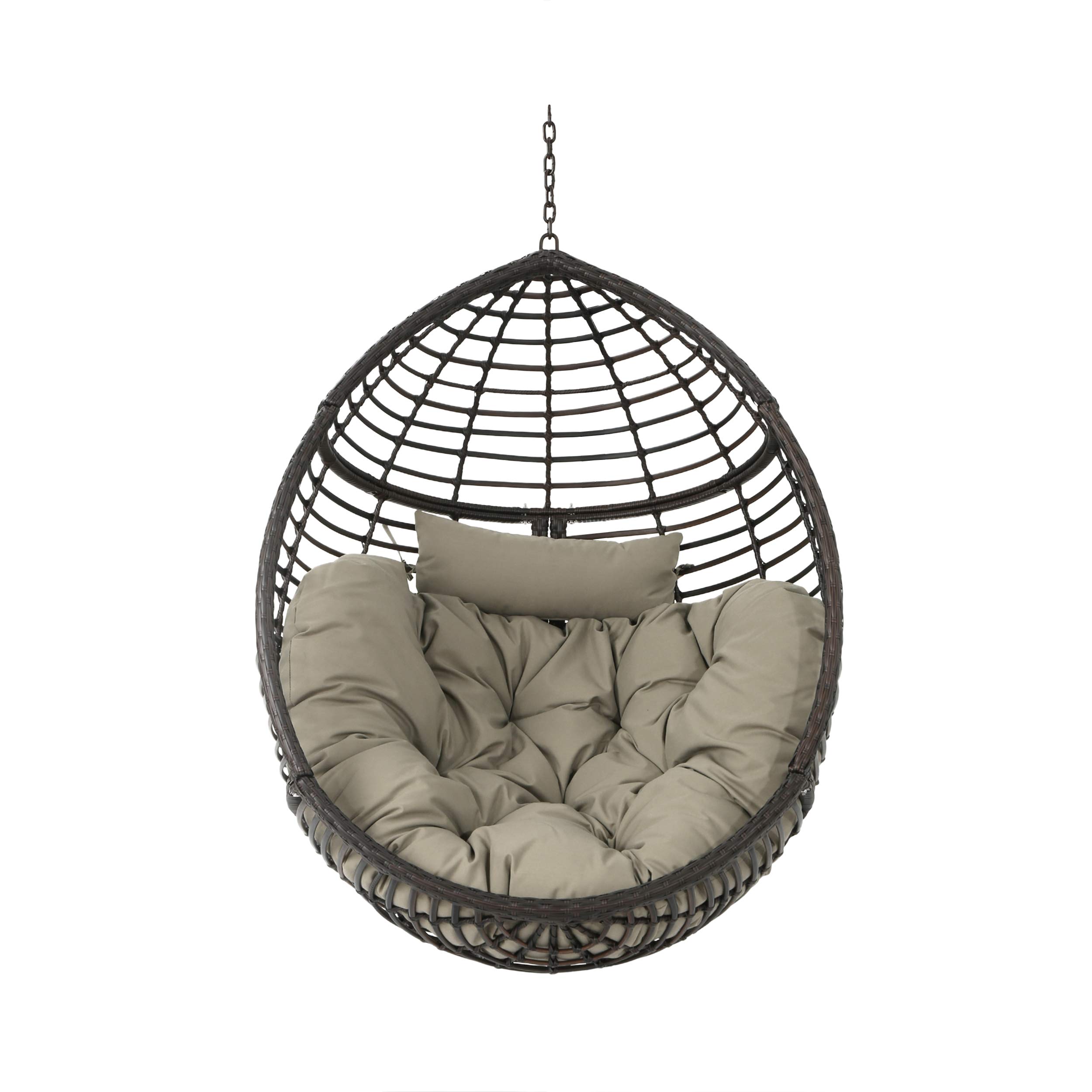 Christopher Knight Home Hayden Indoor/Outdoor Hanging Basket Chair - Multi-Brown & Khaki Wicker Swing Seat for Patio, Garden, Balcony or Bedroom (Stand Not Included) | Perfect for Relaxing, Reading & Lounging