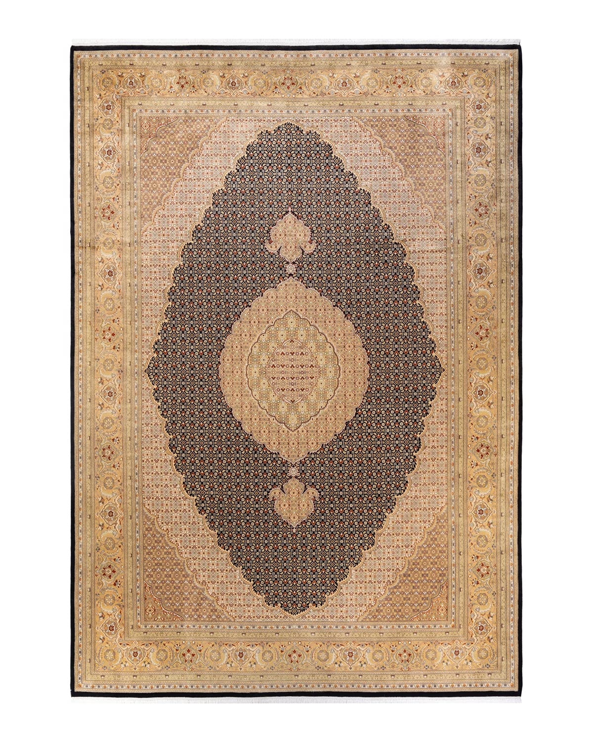 Handmade Wool Oriental Mogul Black 9x12 Area Rug - Traditional Hand-Knotted One-of-a-Kind Solo Rugs for Living Room, Bedroom & Home Decor