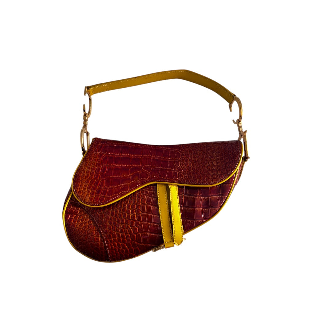 Vintage Dior Crocodile Embossed Saddle Bag - Luxury Designer Handbag for Women, Perfect for Evening Parties & Special Occasions
