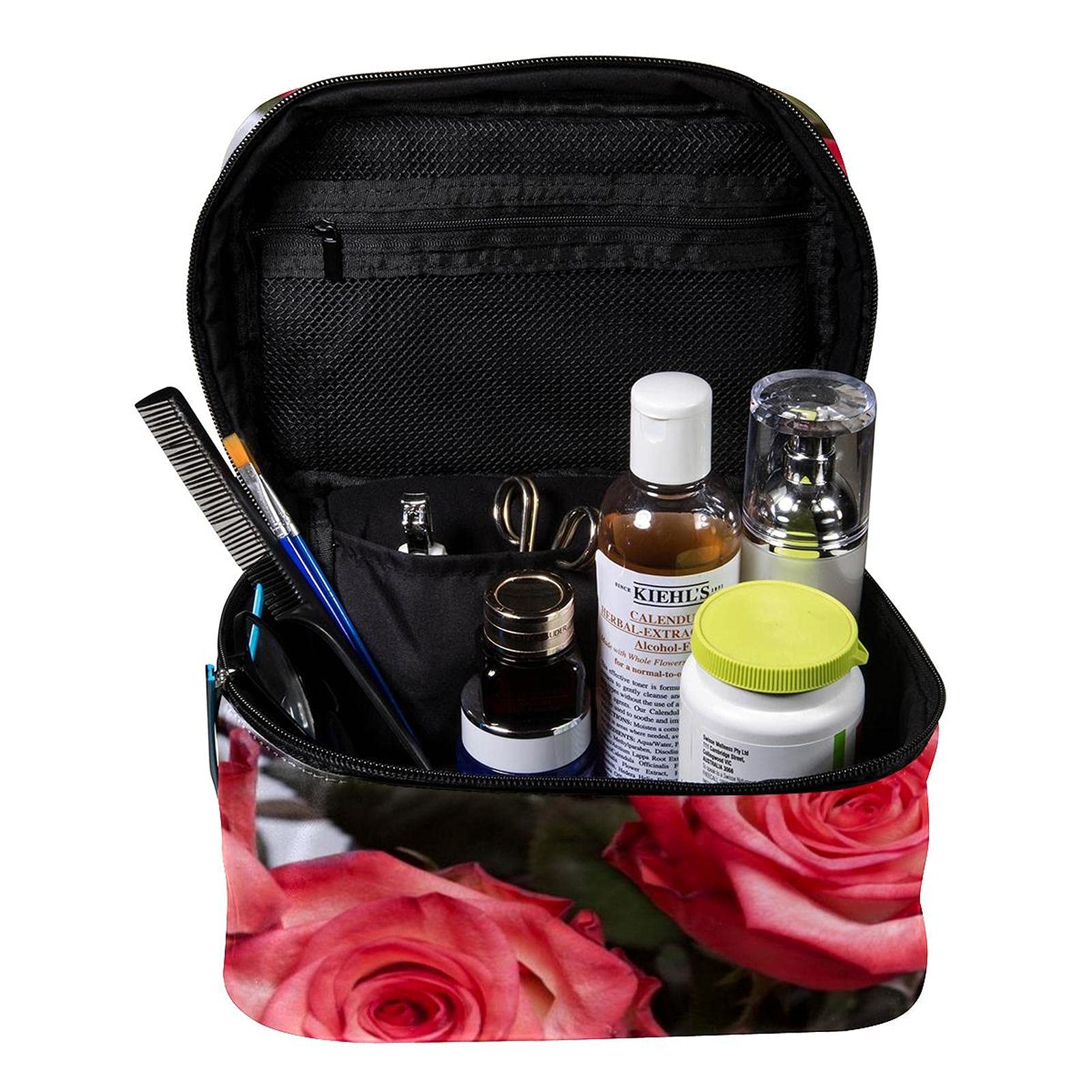 Pink Rose Cosmetic Bag for Women - Large Travel Makeup Organizer with Zipper, Perfect for Vacation & Daily Use