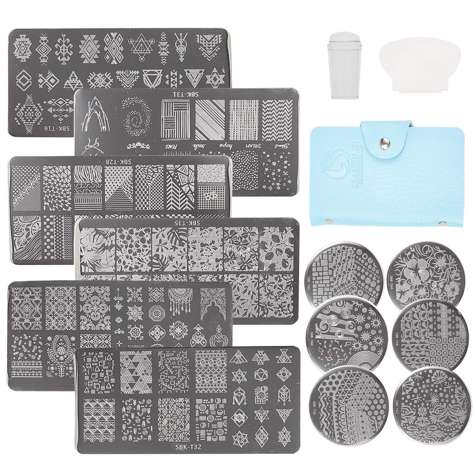 Professional Nail Art Stamping Kit - 6 Rectangle & 6 Round Nail Plates with Mixed Designs - DIY Nail Decoration Tools for Salon & Home Manicure - Perfect for Parties, Weddings & Special Occasions