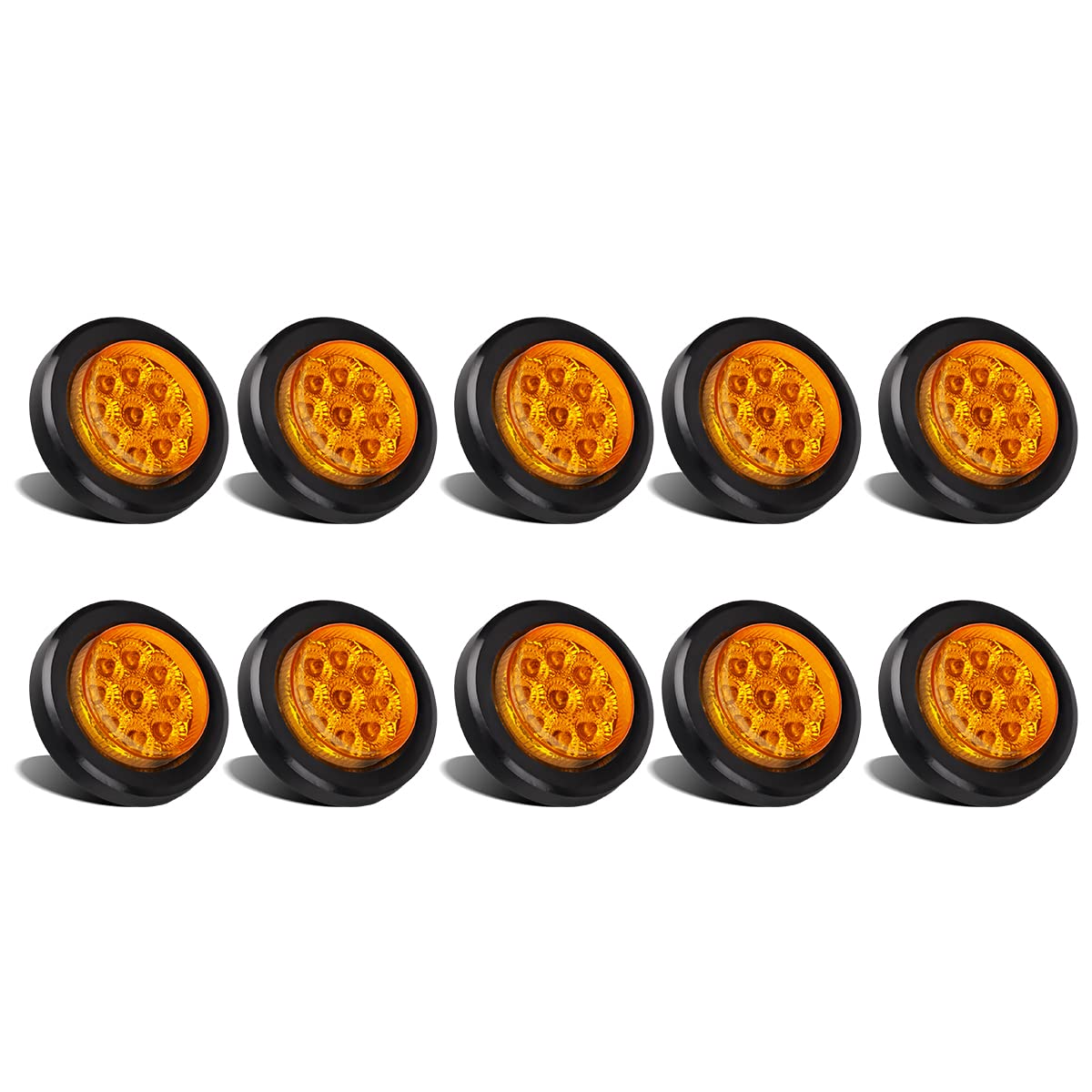 Partsam 10pcs LED 2 Inch Round Amber Clearance & Side Marker Lights Kit - 9 Diodes with Grommet & Wire Pigtail for Trucks, Trailers, RVs - Durable Reflectors & Multi-Faceted Design - Perfect for Night Driving & Vehicle Safety Lighting