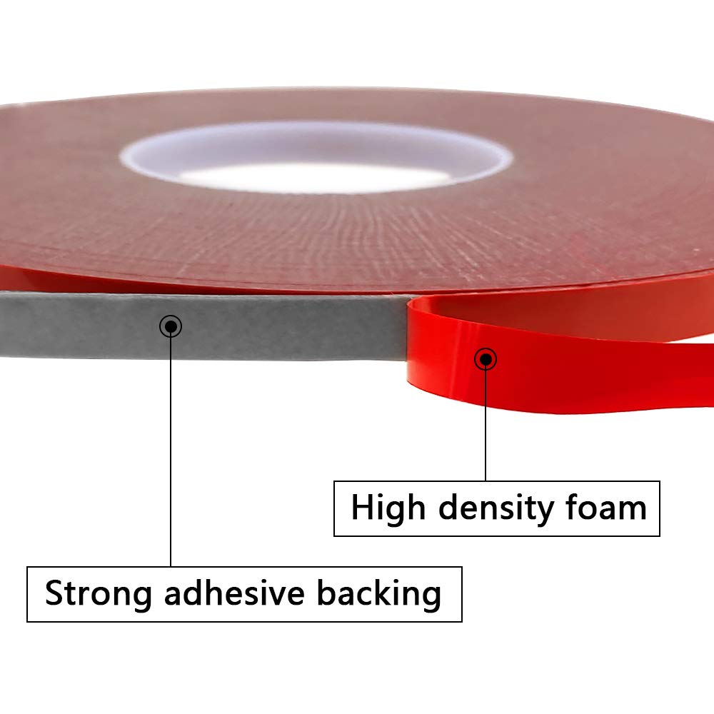 Double Sided Tape Heavy Duty - Strong Mounting Adhesive Waterproof Foam Tape for LED Strip Lights, Home & Office Decor (0.39