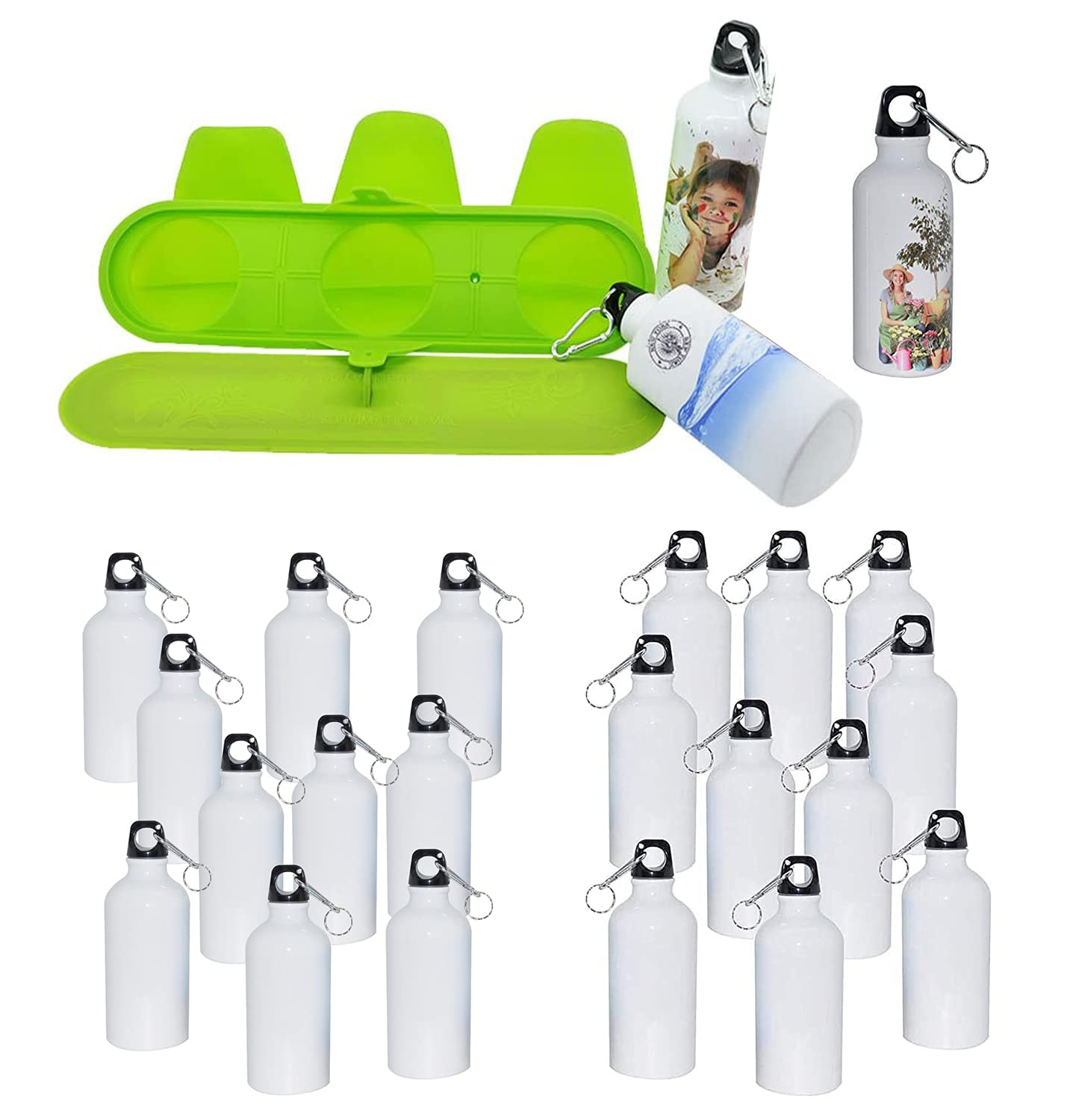 50pcs Sublimation Coated Aluminum Water Bottles 750ml - White & Silver Blank Sports Bottles for DIY Heat Transfer, Customizable Travel Drinkware - Perfect for Gym, Hiking, Sports Teams & Personalized Gifts