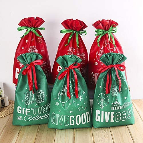 10PCS Christmas Drawstring Gift Bags - Festive Santa Fabric Pouches for Candy, Treats & Holiday Party Favors | Perfect for Christmas Wrapping, Stocking Stuffers & Secret Santa Gifts