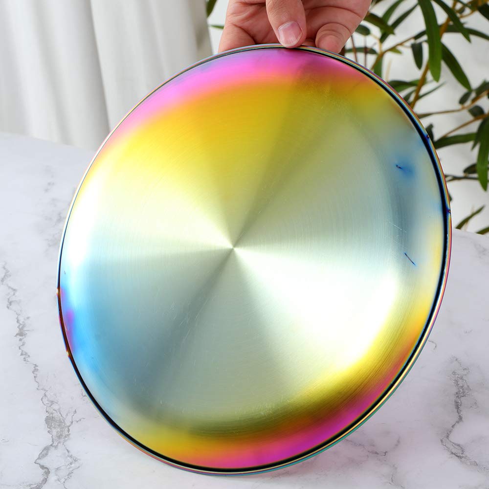 4-Piece Stainless Steel Plates Set - 9.1 Inch Unbreakable Rainbow Platters for Camping & Dishwasher Safe