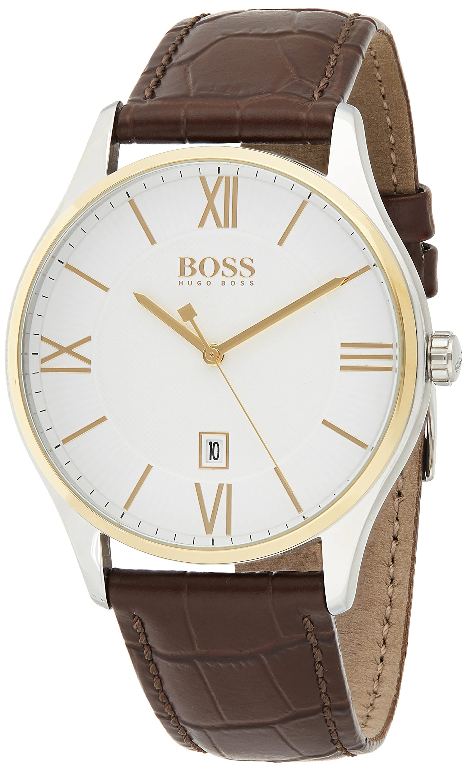 Hugo Boss Men's Brown Leather Strap Watch - Stylish Chronograph for Business & Casual Wear | Perfect for Office, Parties & Everyday Use