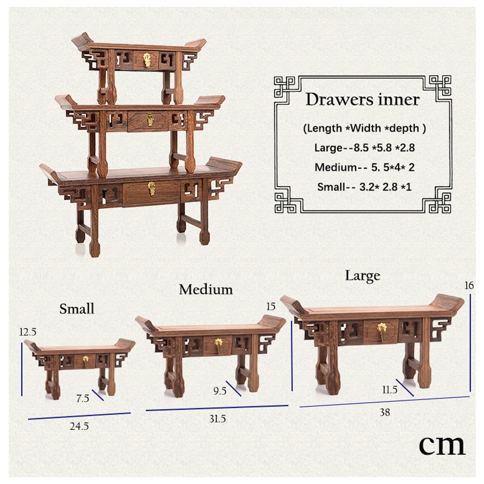 QIANWAN Wooden Shrine Table with Drawer - Medium Size Altar Table for Prayer & Meditation, Storage Statue Stand, Puja Mini-Furniture - Perfect for Home Temple, Spiritual Practice & Sacred Space Decoration