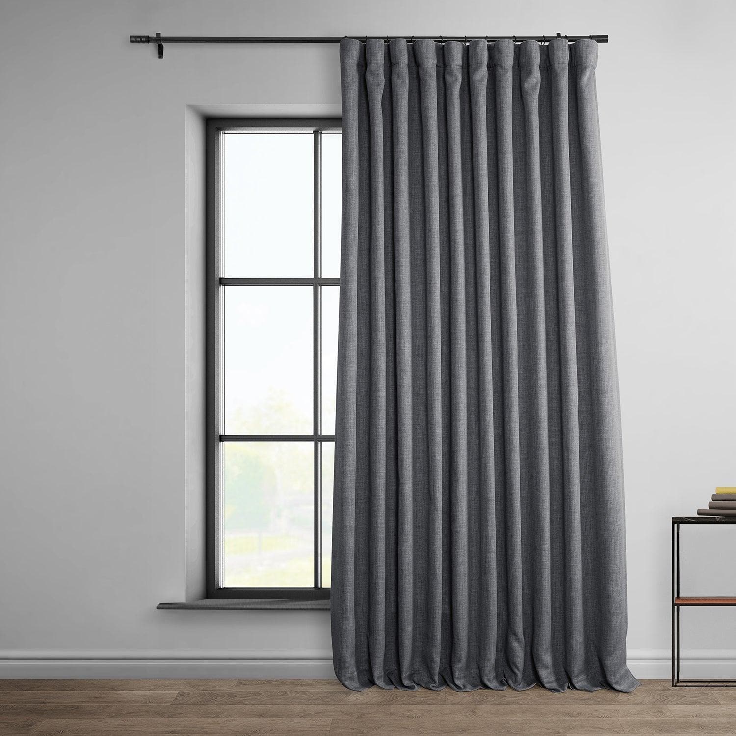 Dark Gravel Extra Wide Textured Faux Linen Blackout Curtains for Bedroom & Living Room - Noise Reducing, Thermal Insulated Window Drapes for Home Decor
