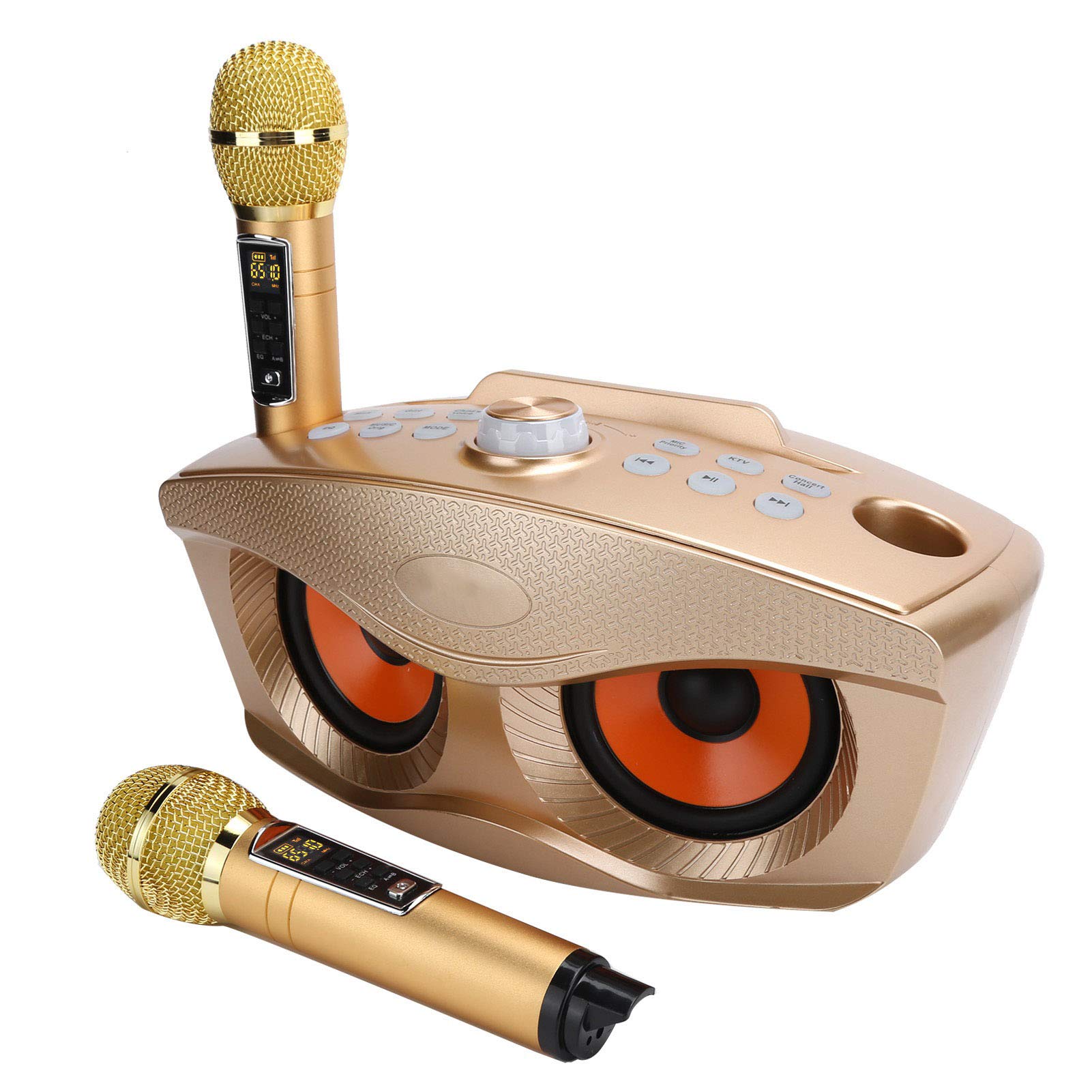 PUSOKEI Karaoke Machine with 2 Wireless Microphones, Bluetooth Speaker & Double Handheld Mics - Portable Party Speaker for Home, Outdoor Gatherings & Birthday Celebrations (Gold)