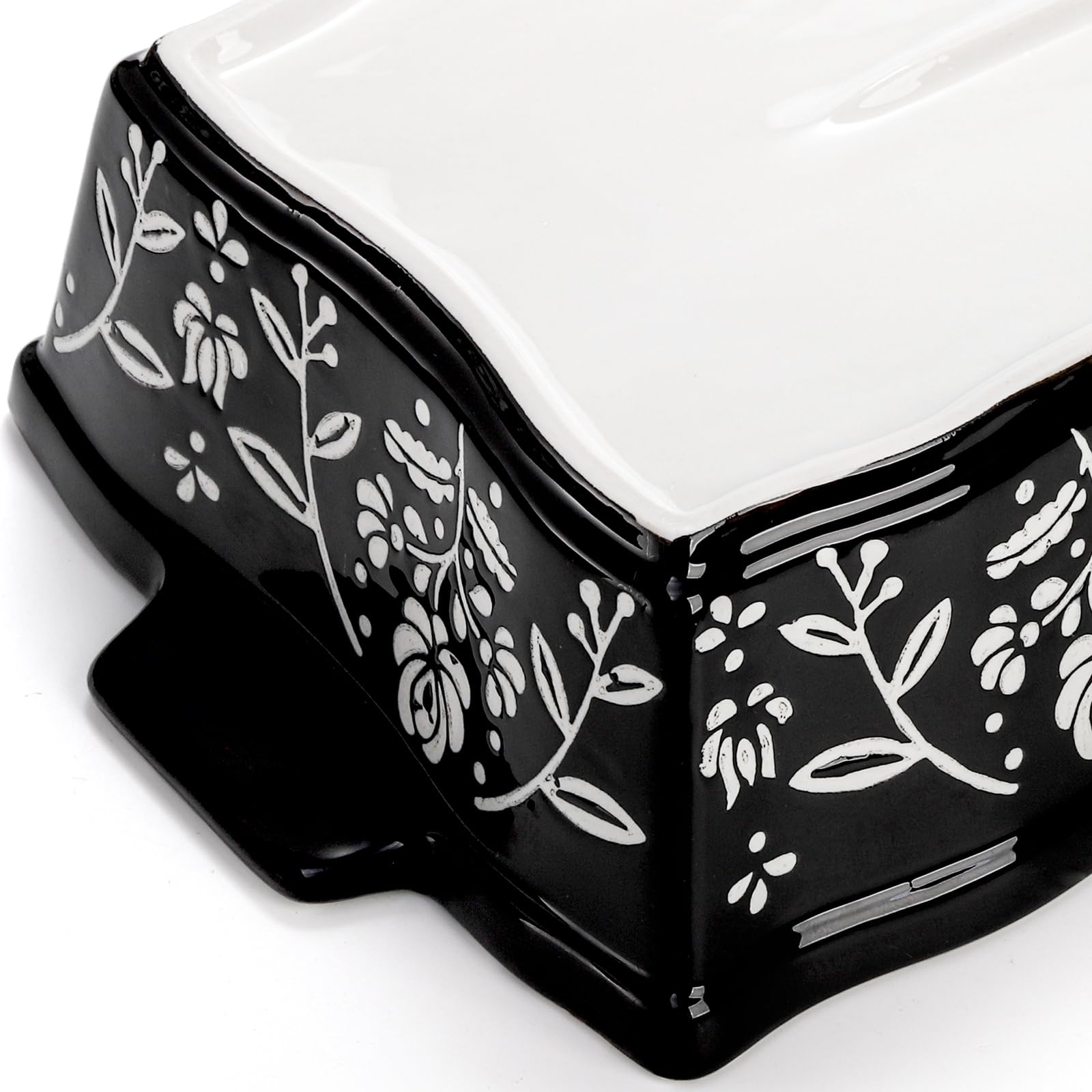 Bekith 3-Piece Ceramic Baking Dish Set with Handles - Oven Safe Rectangular Deep Lasagna Pans, Porcelain Bakeware for Cakes, Casseroles & More - Perfect for Baking, Cooking & Serving (Black & White) - Ideal for Family Dinners, Holiday Meals & Potlucks