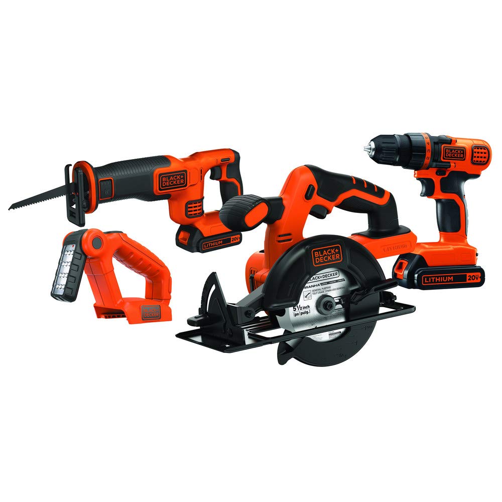 BLACK+DECKER 20V MAX Cordless Power Tool Combo Kit - 4-Tool Set with 2 Batteries & Charger (BD4KITCDCRL) for DIY Projects, Home Repairs & Woodworking