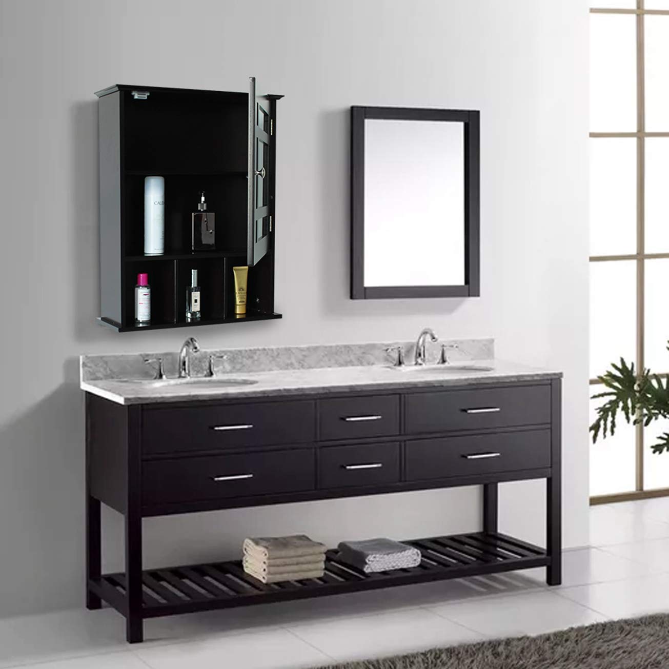 Modern Grey-Brown Single Door 3-Compartment Storage Cabinet - Bathroom, Kitchen & Entryway Organizer | Space-Saving Solution for Small Homes & Apartments | Perfect for Towels, Toiletries & Kitchen Supplies Storage