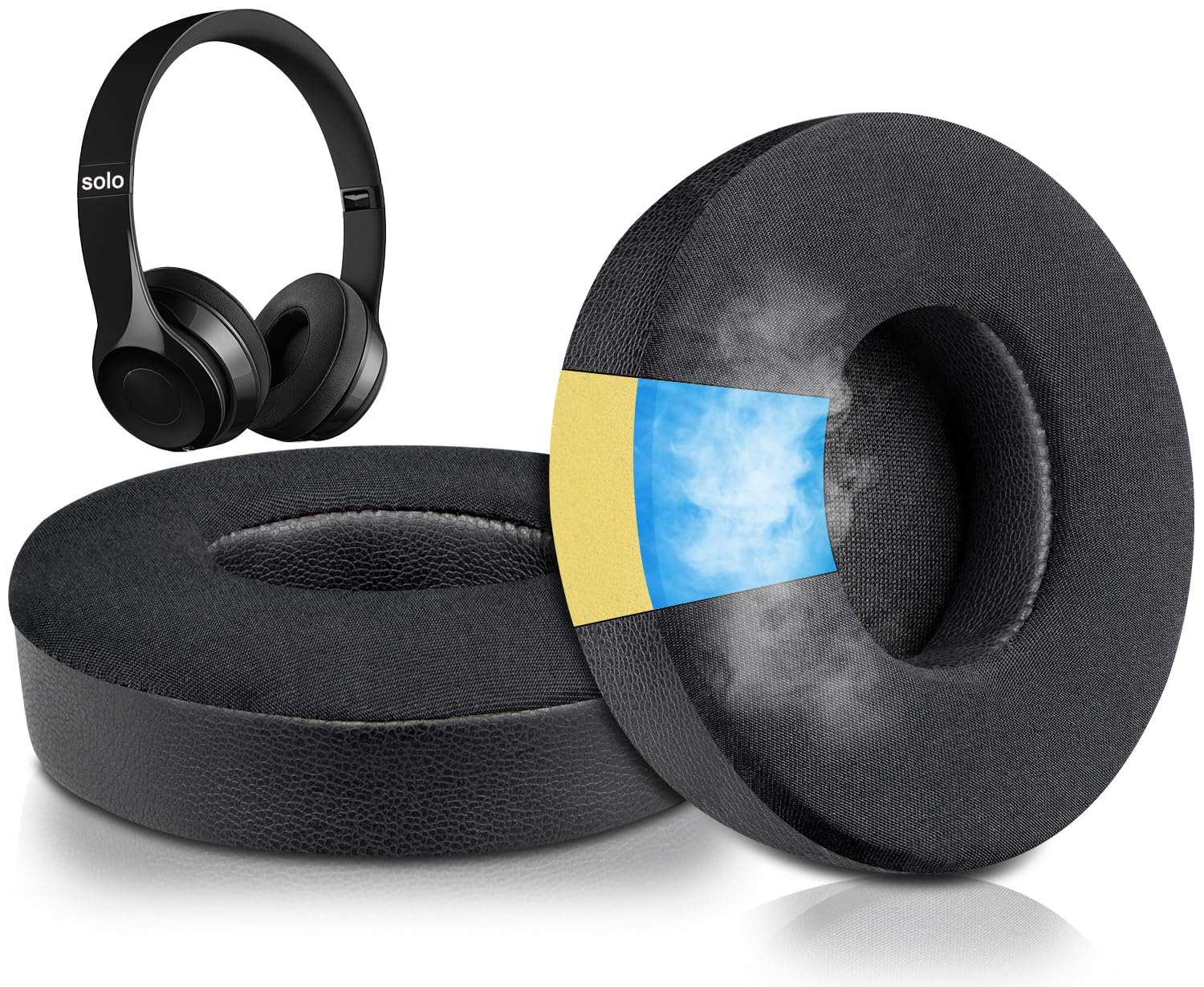 Premium Cooling Gel Ear Pads for Beats Solo 2 & Solo 3 Wireless Headphones - Noise Isolating Memory Foam Cushions with Enhanced Thickness (Black) - Perfect for Gaming, Workouts & Long Listening Sessions
