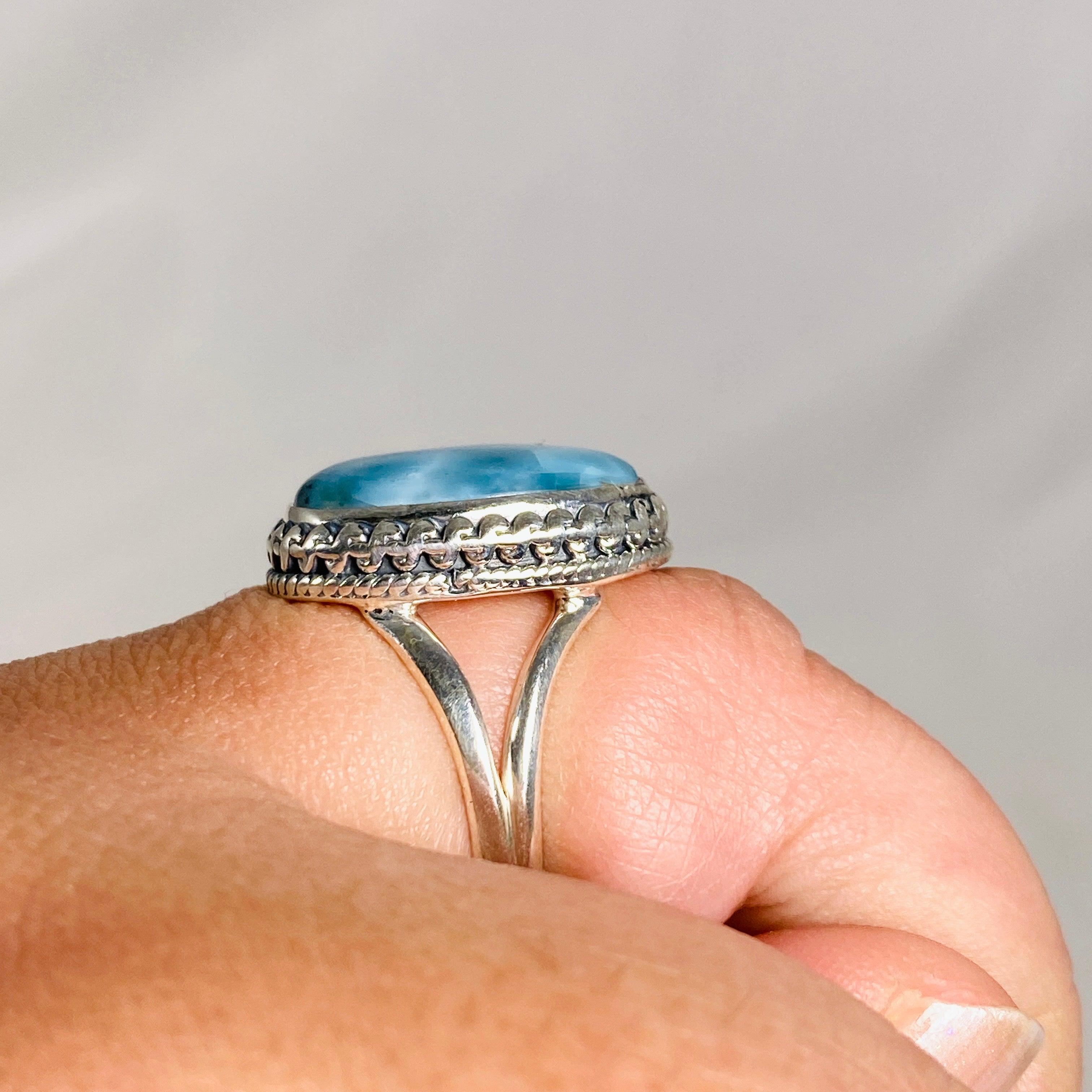 Larimar Sterling Silver Oval Filigree Ring Size 10 - Handmade Blue Gemstone Jewelry for Women, Perfect for Gifts, Weddings & Special Occasions