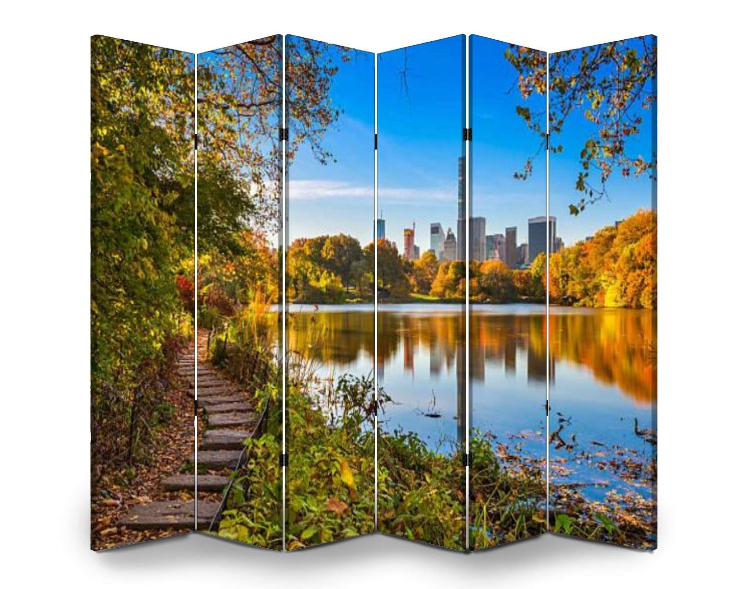 APED DECOR Wooden Room Divider - 6-Panel Folding Privacy Screen with Central Park New York Canvas Design, Dual-Sided Partition for Home & Office - Perfect for Living Rooms, Bedrooms, and Studio Spaces