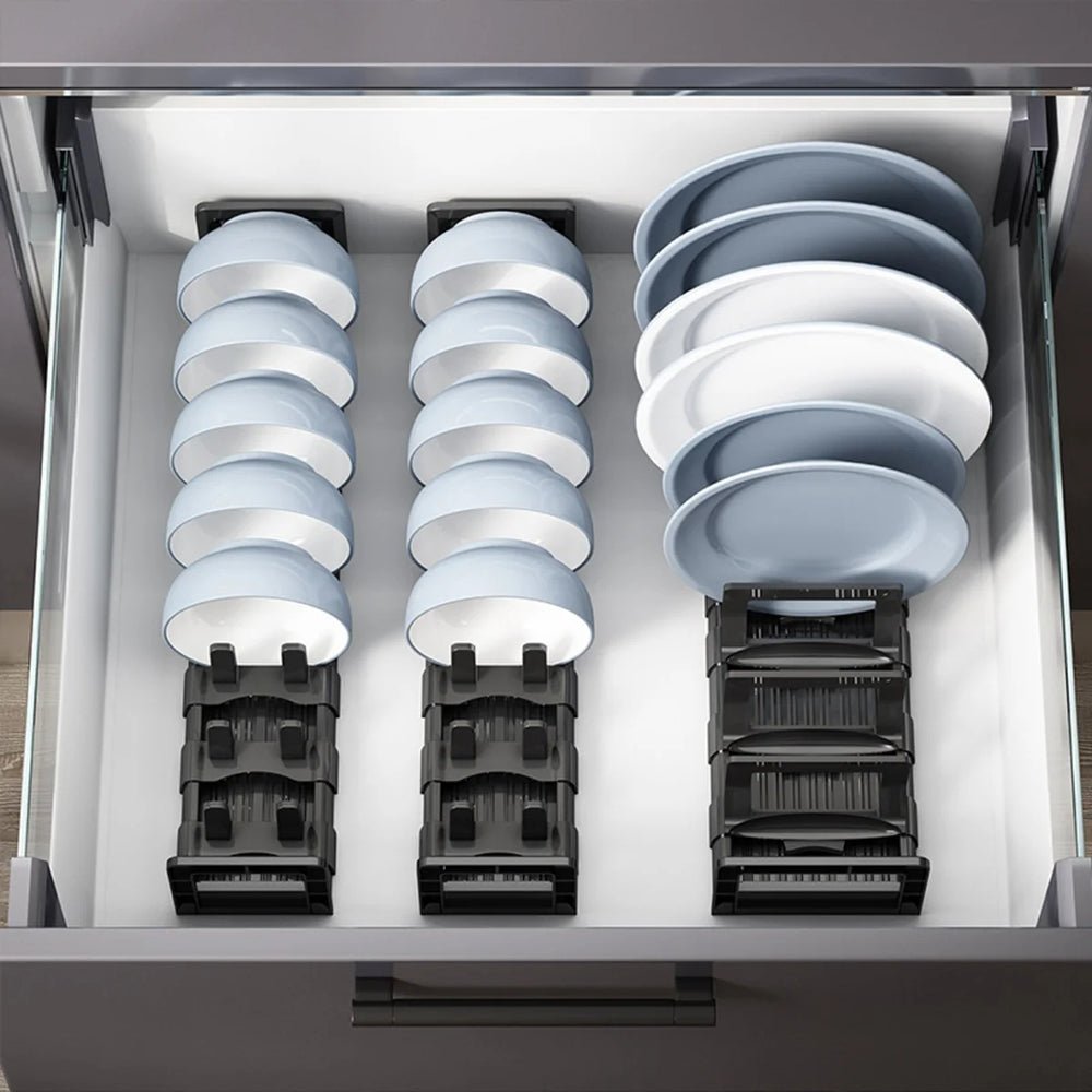 Milo Adjustable Dish Organizer - Expandable Kitchen Cabinet Shelf Organizer for Plates, Bowls & Cutlery - Perfect for Small Spaces, Pantry & Dish Storage Organization