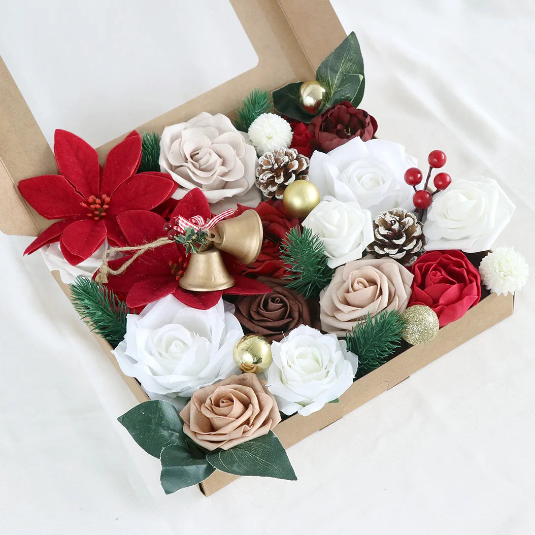 Yannew Burnt Orange Artificial Roses Combo Box - 24pcs Real Touch Silk Flowers for DIY Fall Wedding Bouquets, Boho Home Decor, Table Centerpieces & Seasonal Arrangements