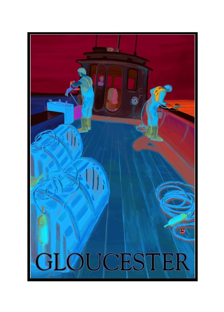 Gloucester MA Lobster Fishing Art Print - 24x36 Framed Gallery Wrapped Canvas Wall Decor - Perfect for Coastal, Nautical & New England Home Decor
