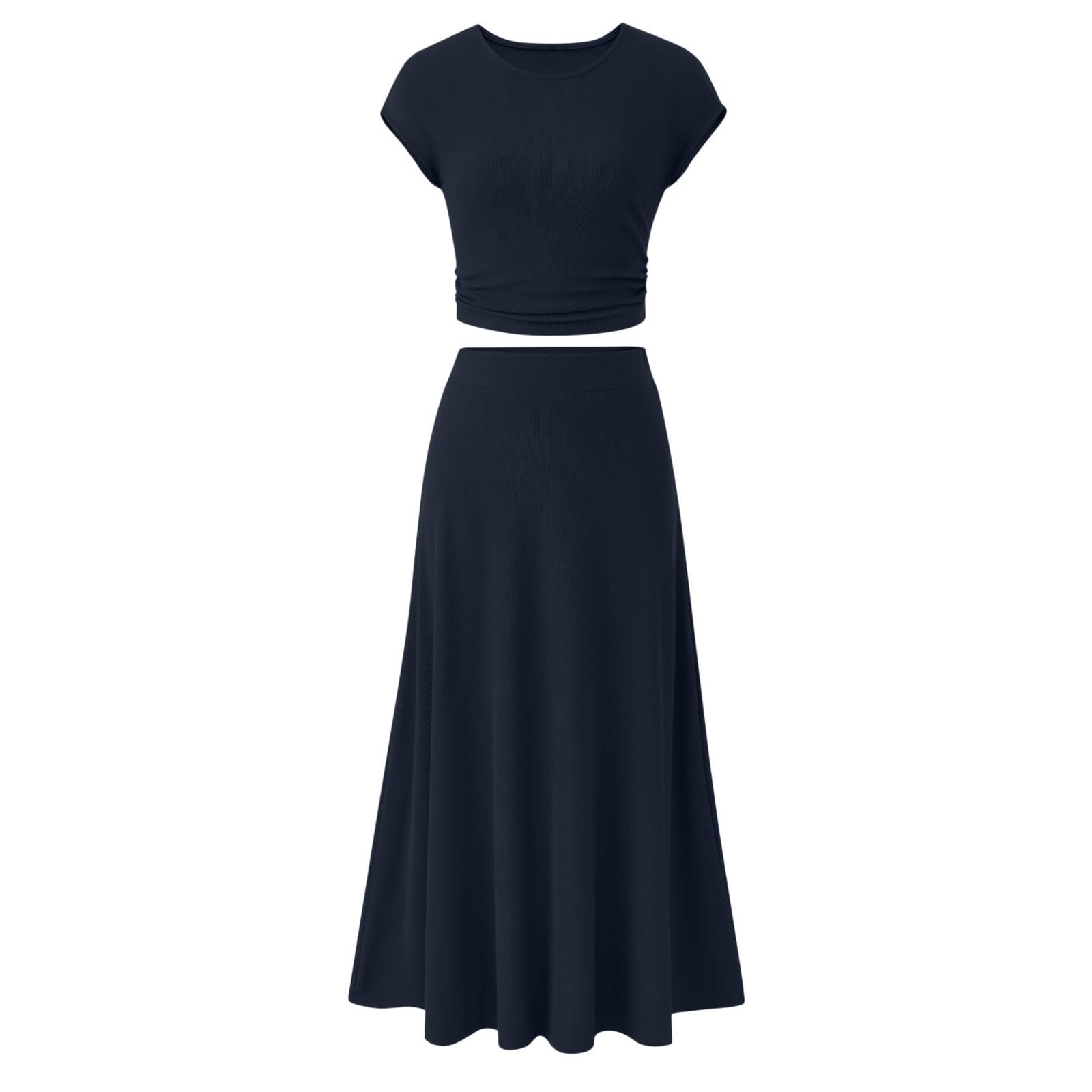 Women's Summer Two Piece Sets - Short Sleeve Cropped Tops & Pleated Midi Skirt Lounge Outfits | Casual Travel, Beach Vacation & Everyday Wear