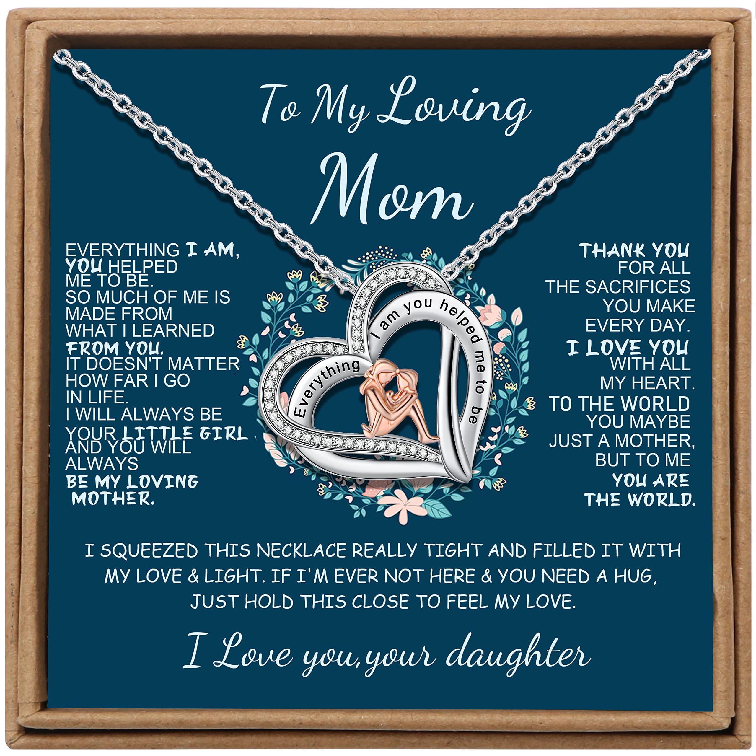 March Birthstone Necklace for Mom - Heart Rose Flower Pendant Jewelry | Mother's Day Gift from Daughter or Son | Birthday Present Idea | Perfect for Special Occasions & Daily Wear