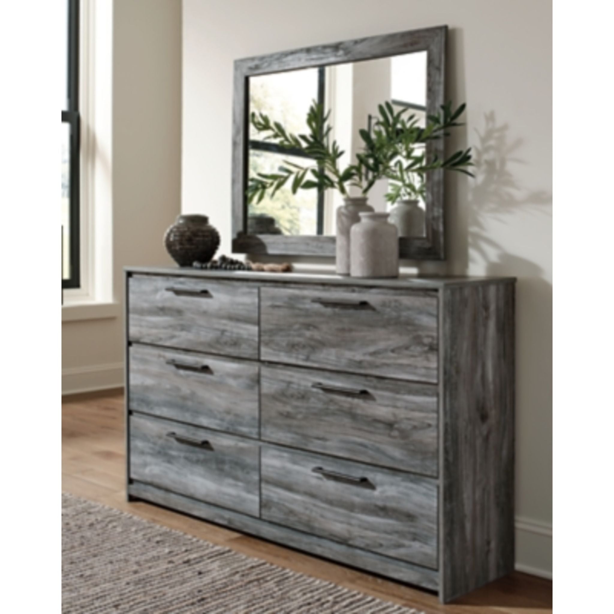 Baystorm Dresser with Mirror - Modern Gray Wooden Dresser for Bedroom, Living Room & Closet Organization - Perfect for Home Storage & Decor