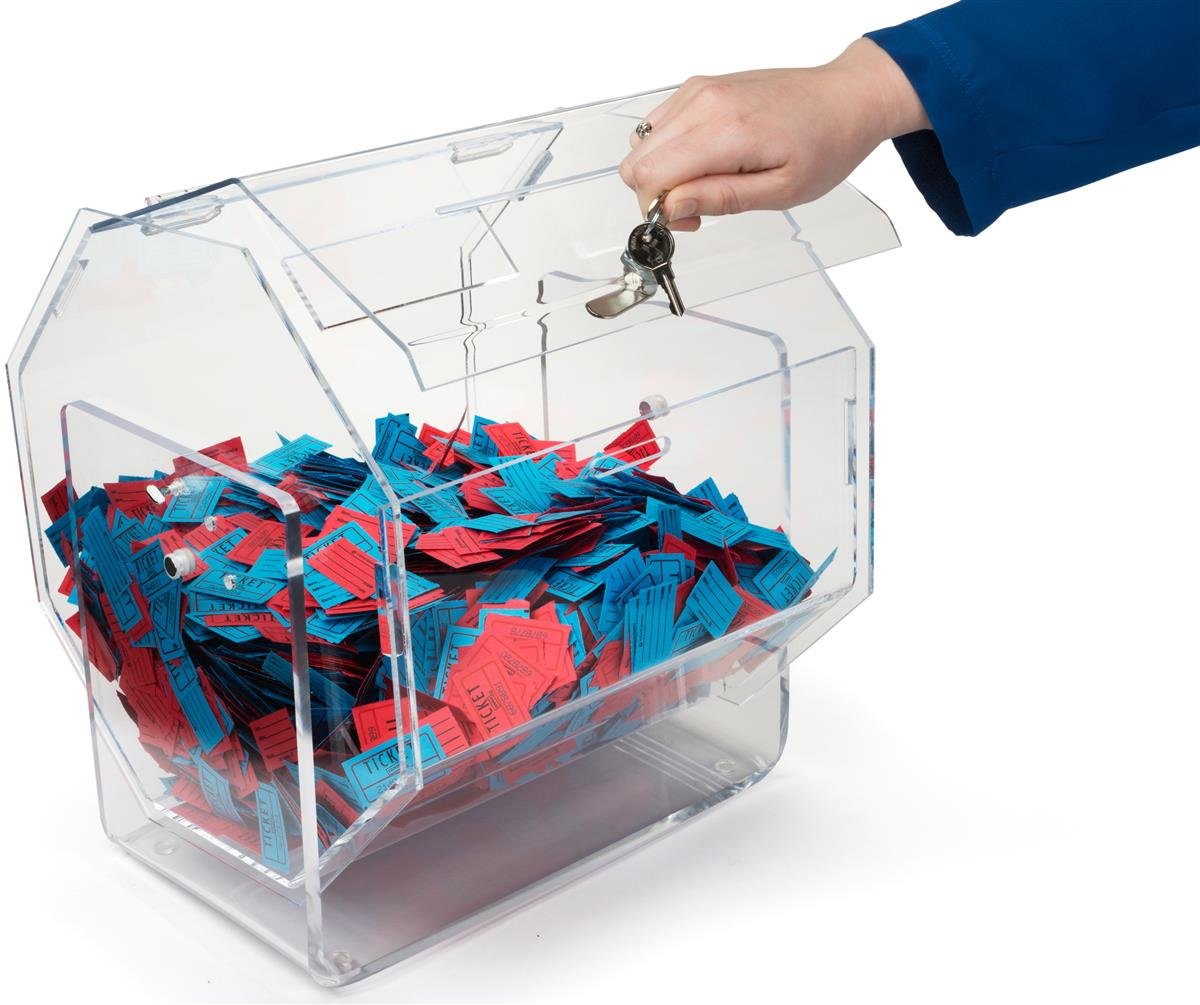 Clear Acrylic Prize Wheel Spinner - Lockable Rotating Raffle Drum for Tabletop Games, Casino Nights & Fundraising Events