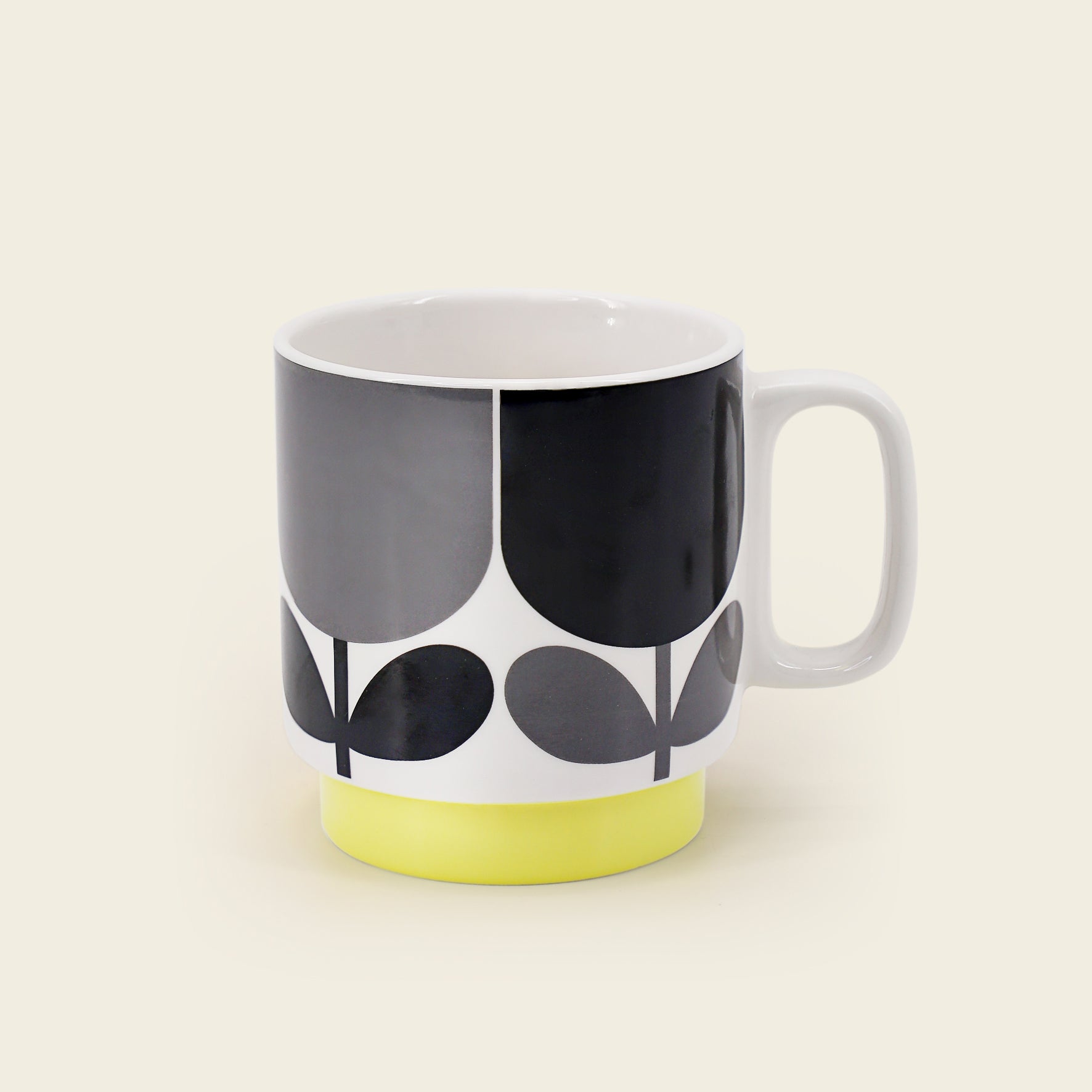 Premium Large Coffee Mug Set of 2 - Elegant Block Flower Design in Slate & Ochre Colors - Perfect for Home, Office, and Gift Giving