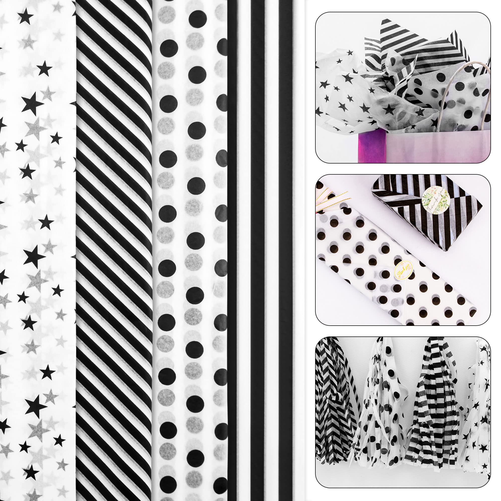 Hi Sasara 120 Sheets Black and White Tissue Paper Bulk - 14