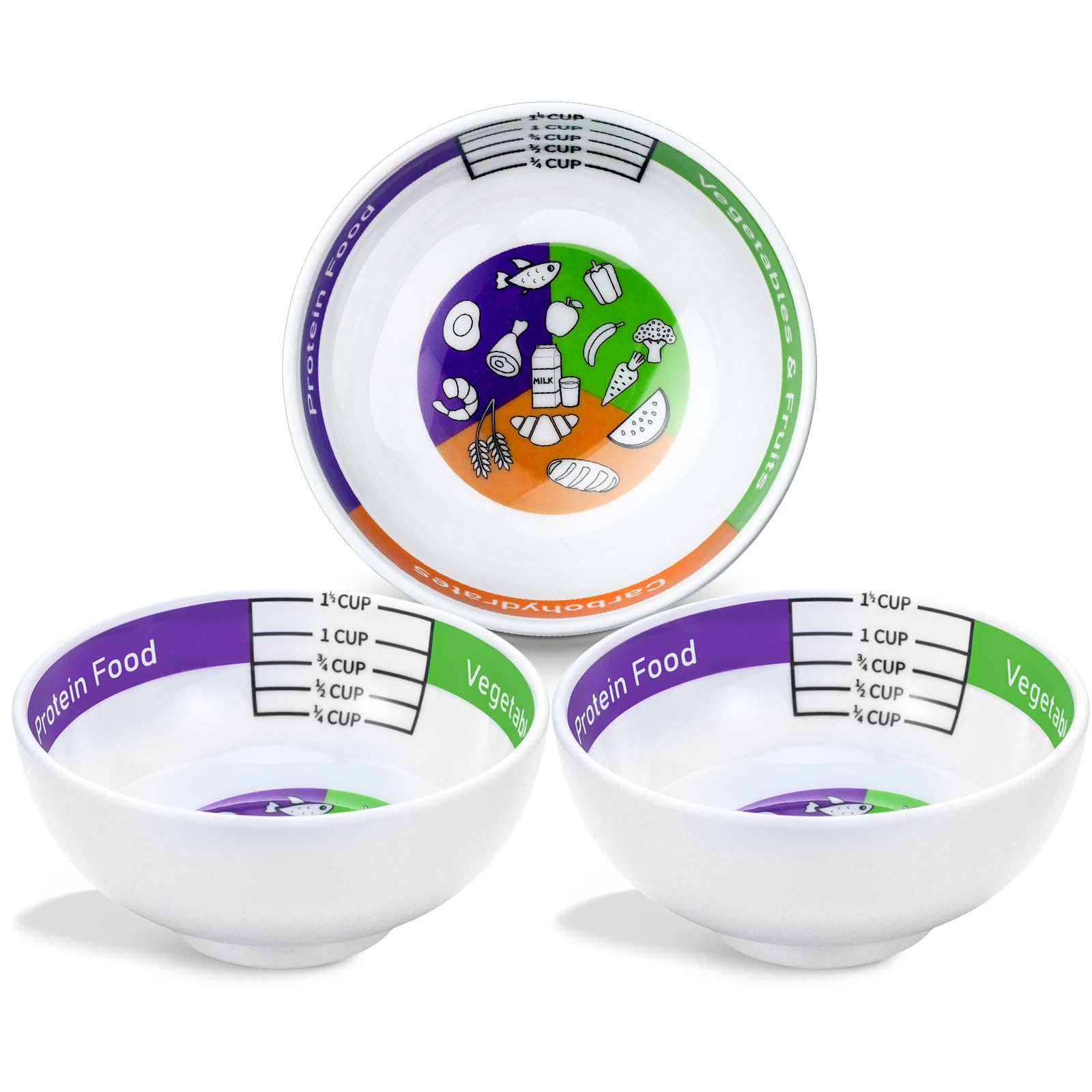 3-Piece Portion Control Bowls Set - Bariatric & Weight Loss Measuring Bowls for Balanced Eating, Diabetes Management & Healthier Diets | Perfect for Meal Prep, Post-Surgery Recovery & Portion Awareness