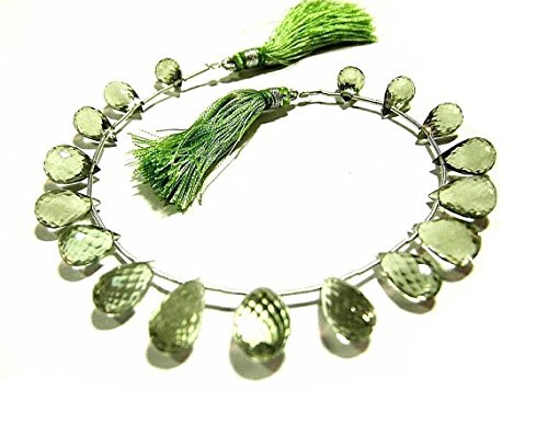 10x6-15x9mm Faceted Teardrop Green Amethyst Gemstone Briolettes Beads - 13 Inch Natural Bead Strand for DIY Jewelry Making (Necklace, Bracelet, Earrings, Rings) - Perfect for Boho, Wedding & Handmade Jewelry Designs