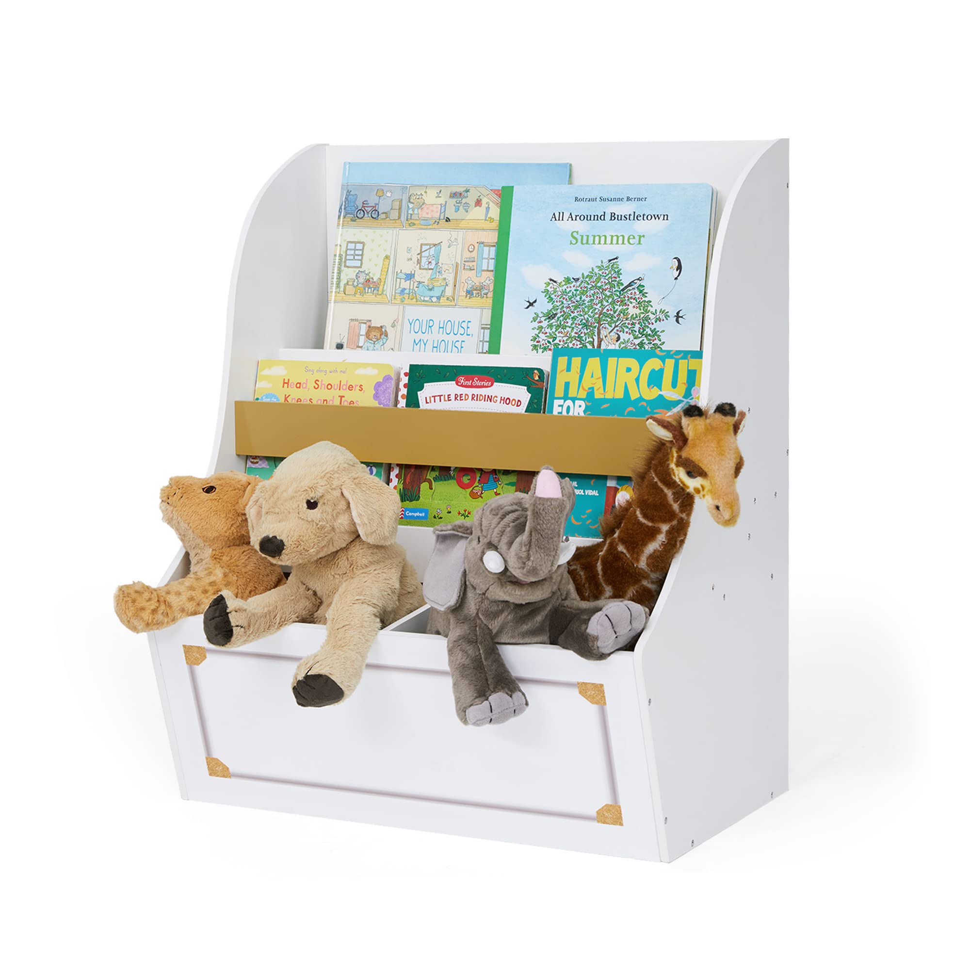 Fantasy Fields Kids Book Shelf Organizer with Storage - 2 Tier White Display Bookshelf & Toy Storage Cubby for Toddlers | Nursery, Playroom & Bedroom Organization (ZMA-ACGDCA)
