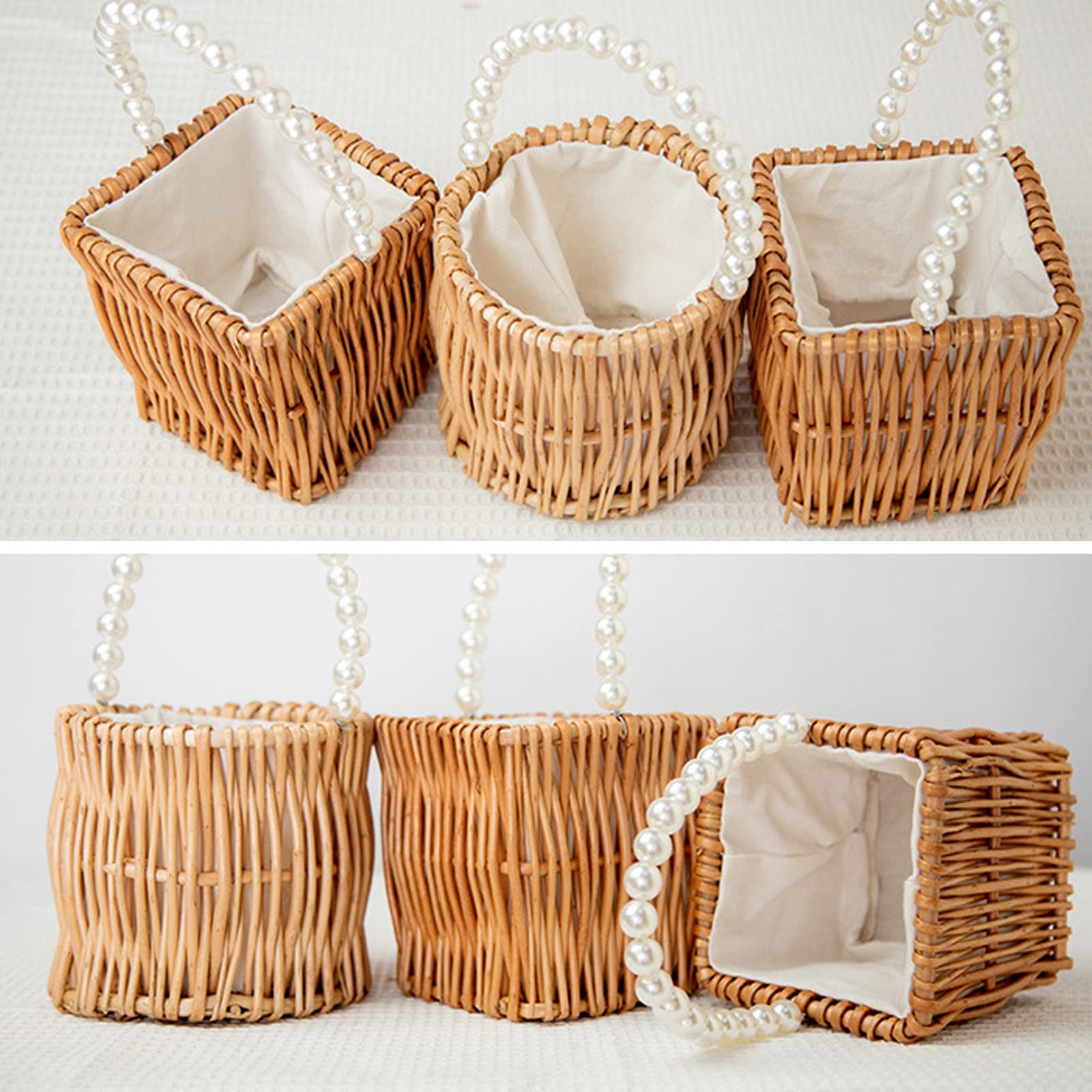 Heart-Shaped Wicker Rattan Flower Girl Basket with Pearl Handle - Handwoven Wedding, Fairy & Easter Basket for Flower Girls | Perfect for Weddings, Garden Parties & Special Occasions