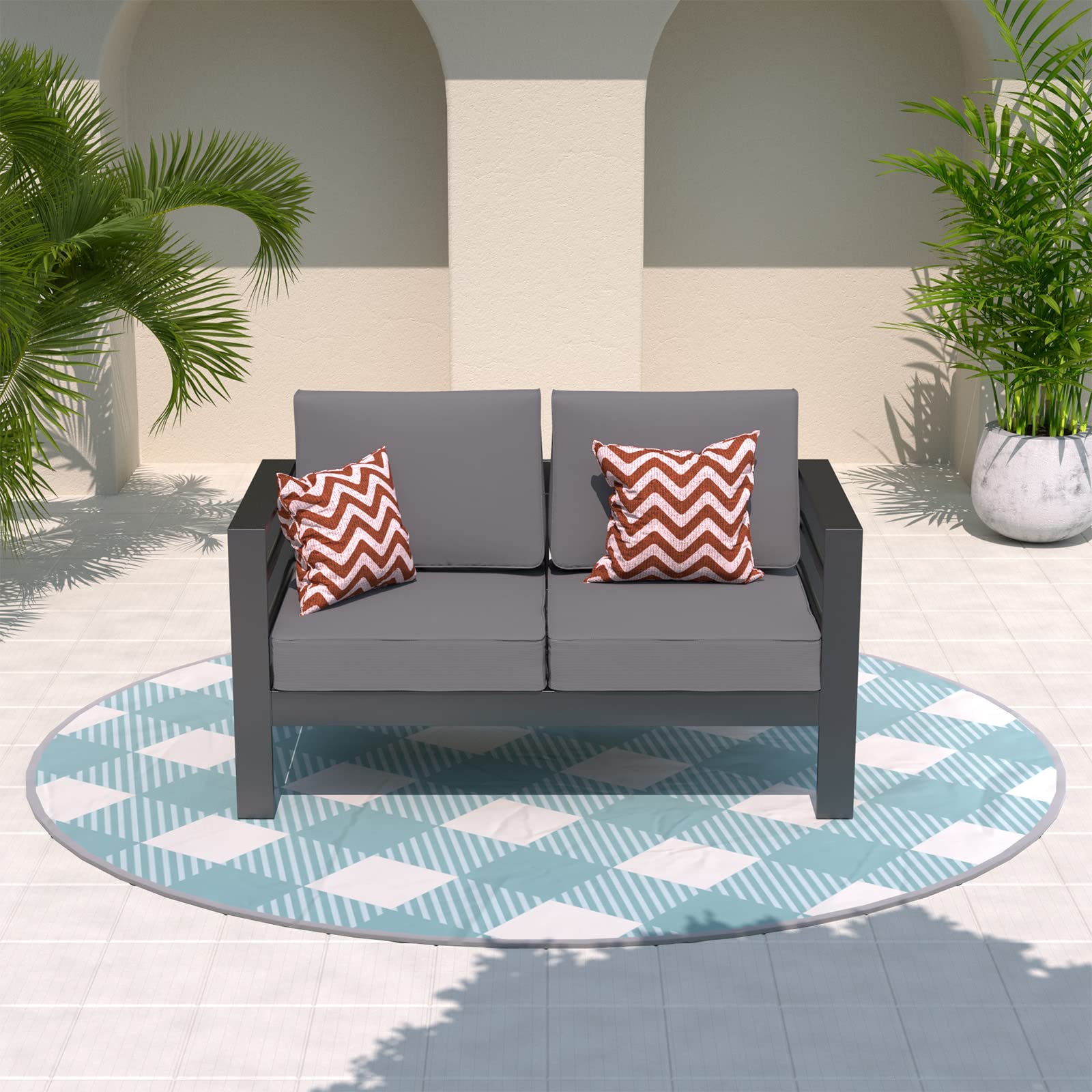 Amopatio Oversized Patio Loveseat - All-Weather Aluminum Outdoor 2-Seater Sofa with 5