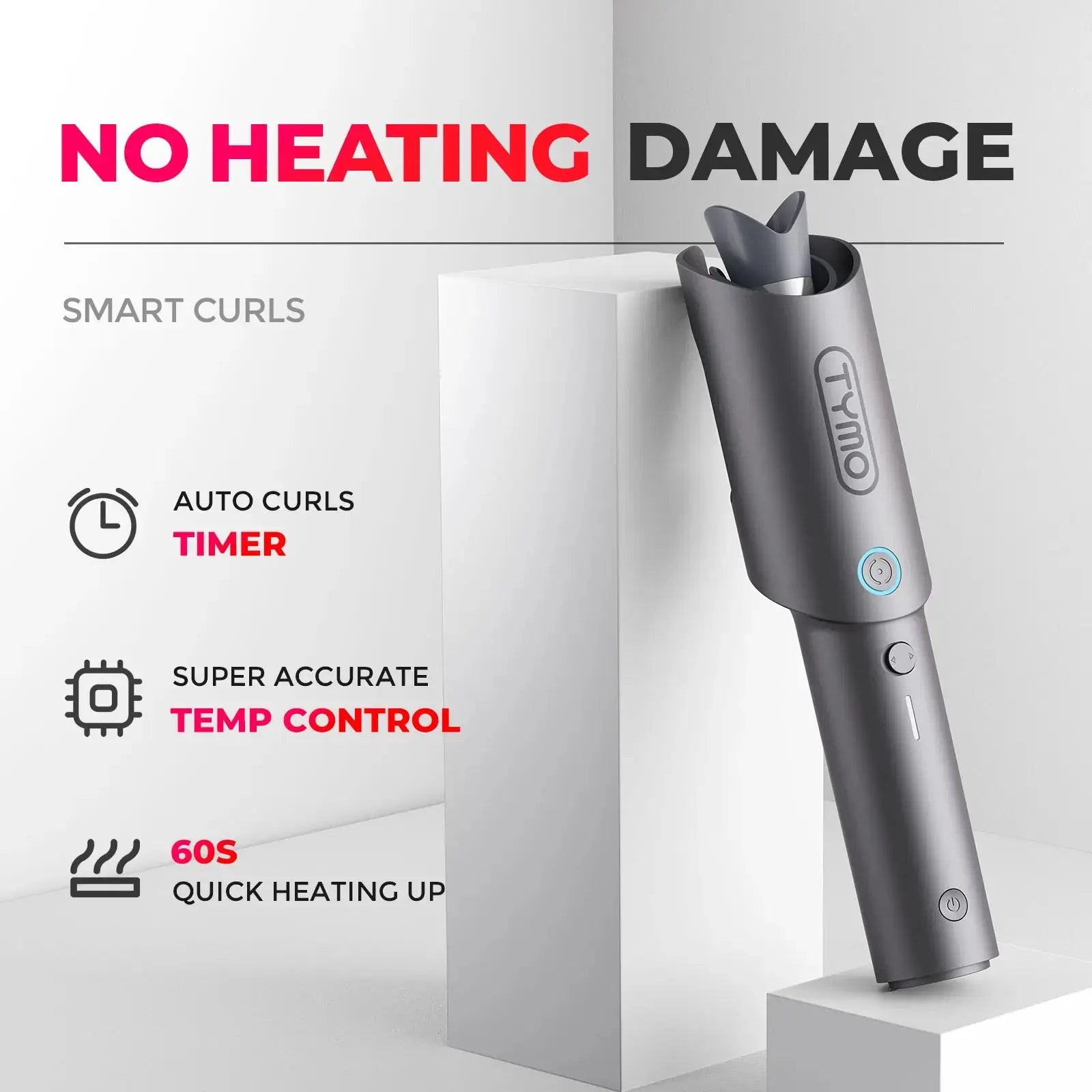 TYMO CURLGO Grey Hair Curling Iron - Professional Ceramic Tourmaline Styler for Long, Short, and Medium Hair - Perfect for Home Use, Salon Styling, and Special Occasions