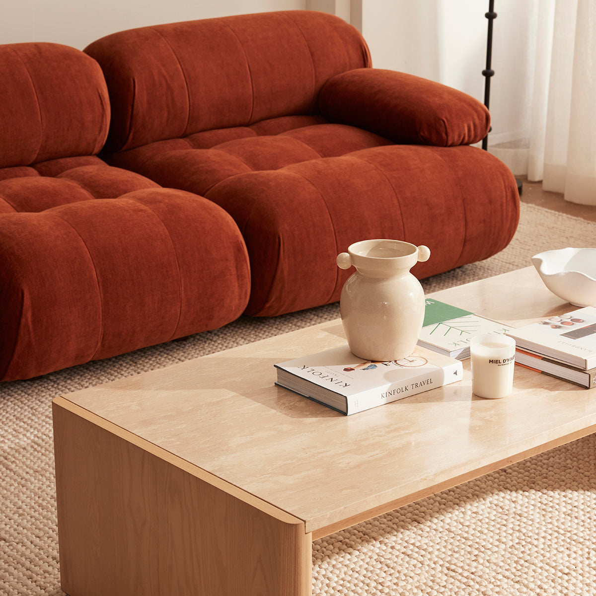 Bowie Textured Velvet 3-Seater Sofa in Terracotta - Modern Living Room Furniture for Small Spaces & Apartments